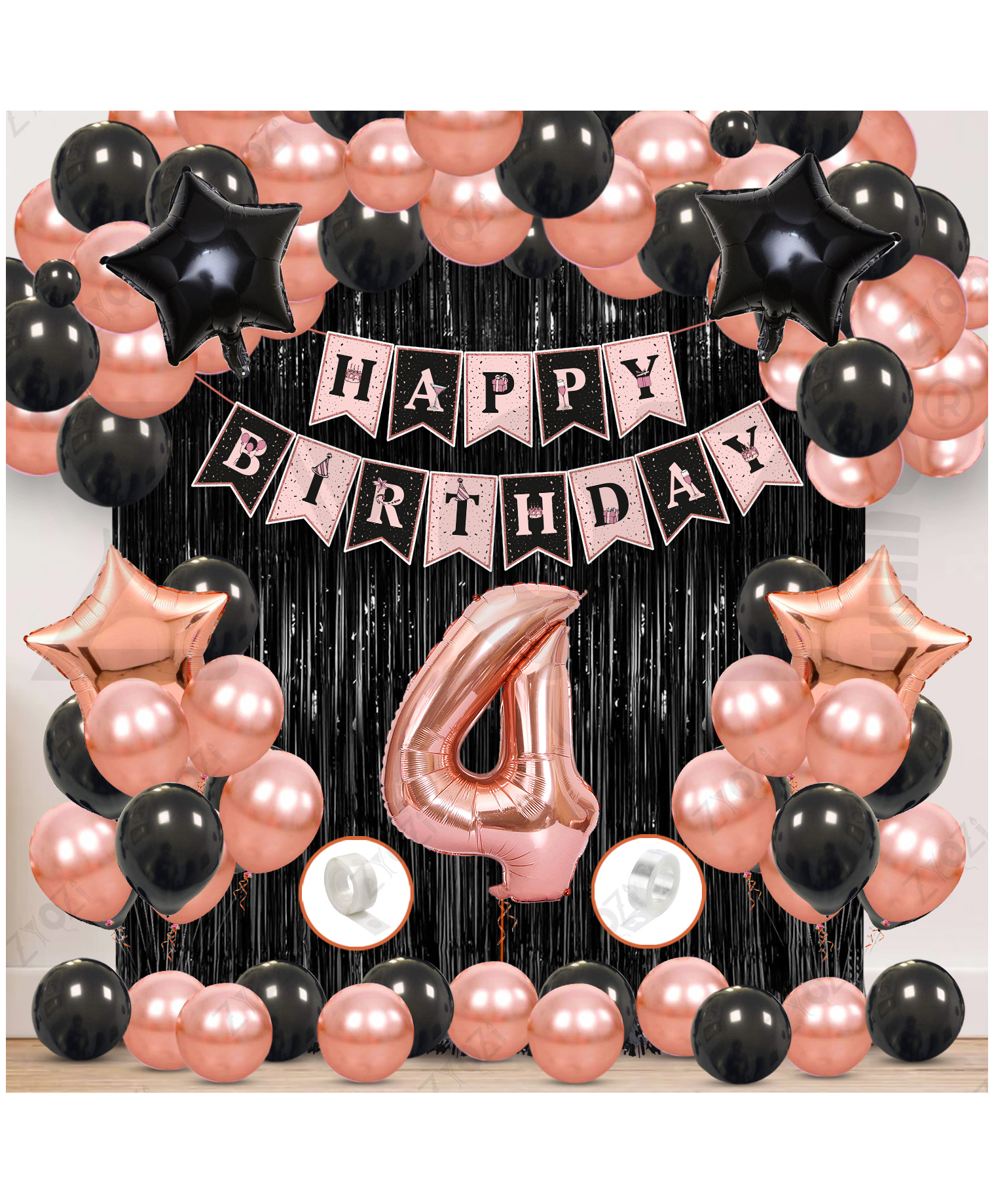 Zyozi 4th Birthday Decorations Kit, RoseGold & Black Theme Pack Of 60-picture-8