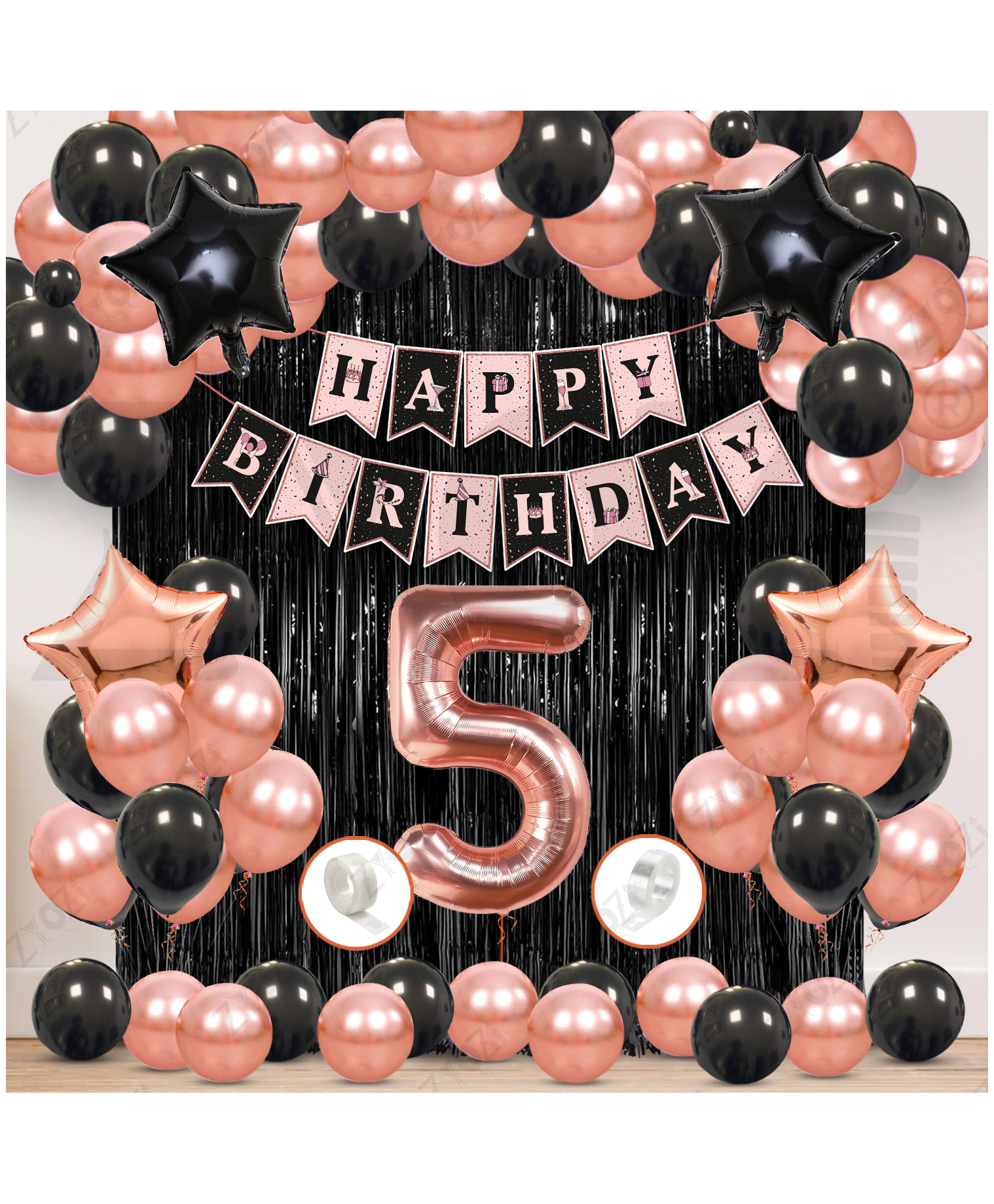 Zyozi 5th Birthday Decorations Kit, RoseGold & Black Theme Pack Of 60-picture-16