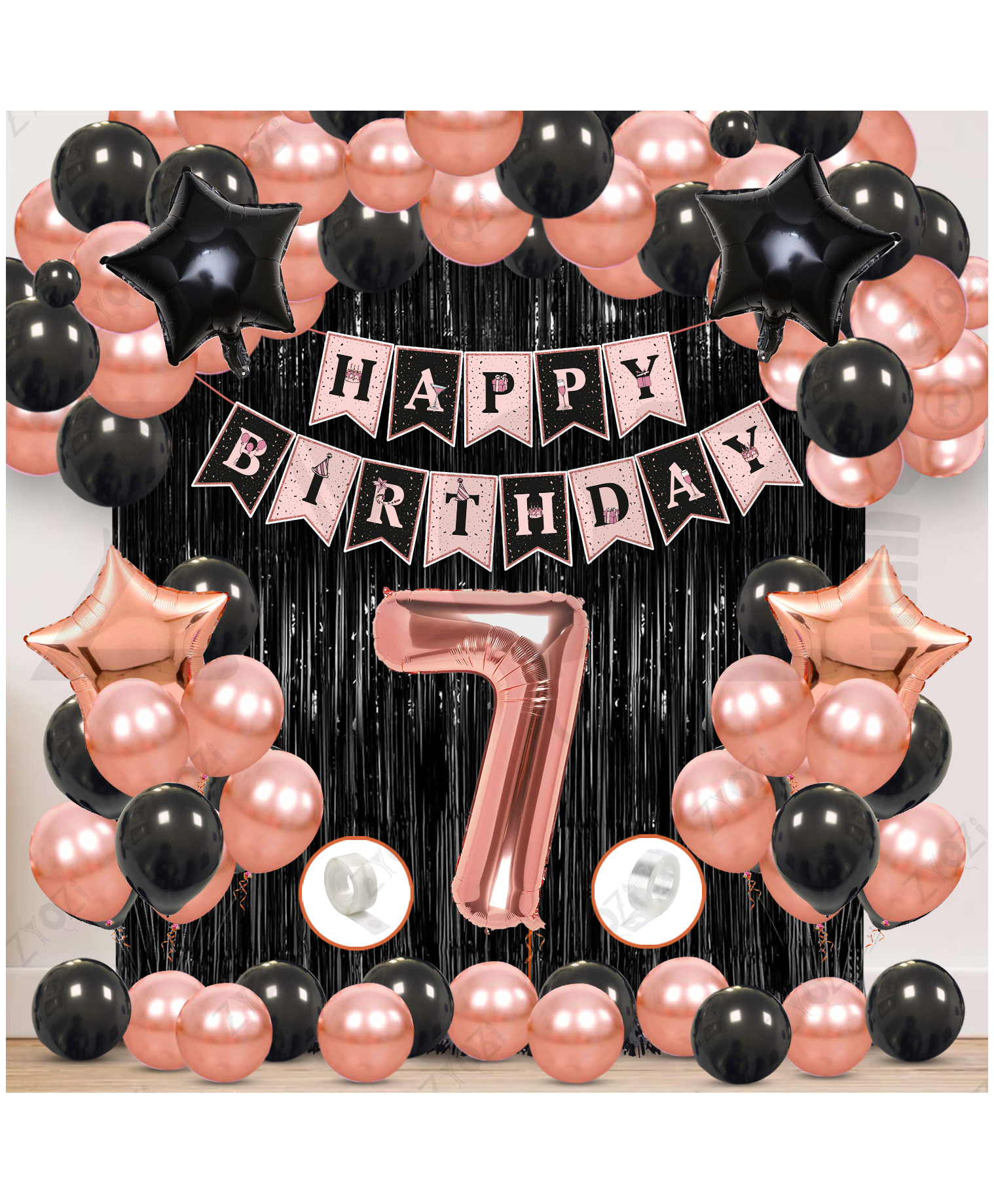 Zyozi 7th Birthday Decorations Kit, RoseGold & Black Theme Pack Of 60-picture-7