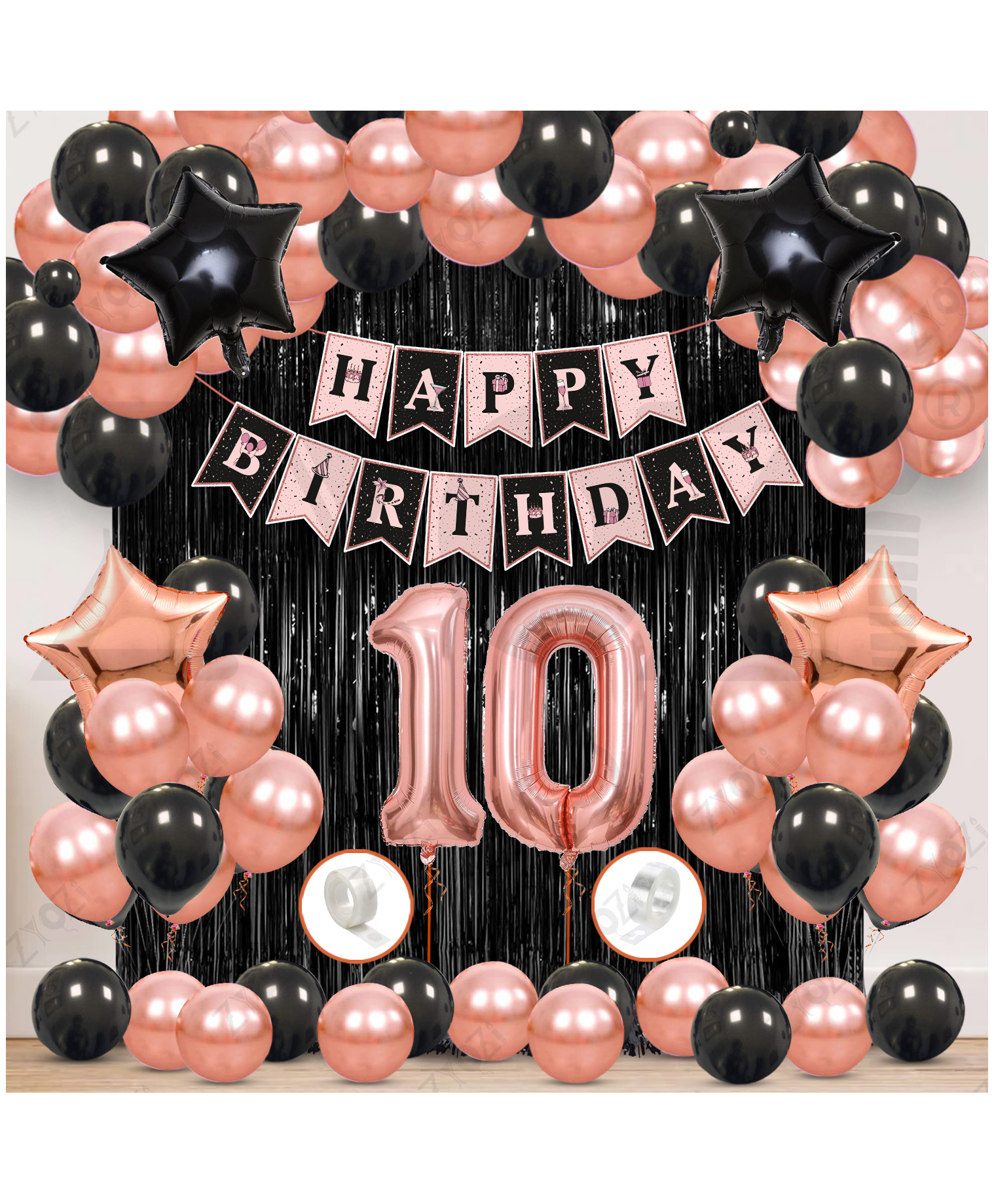 Zyozi 10th Birthday Decorations Kit, RoseGold & Black Theme Pack Of 61-picture-4