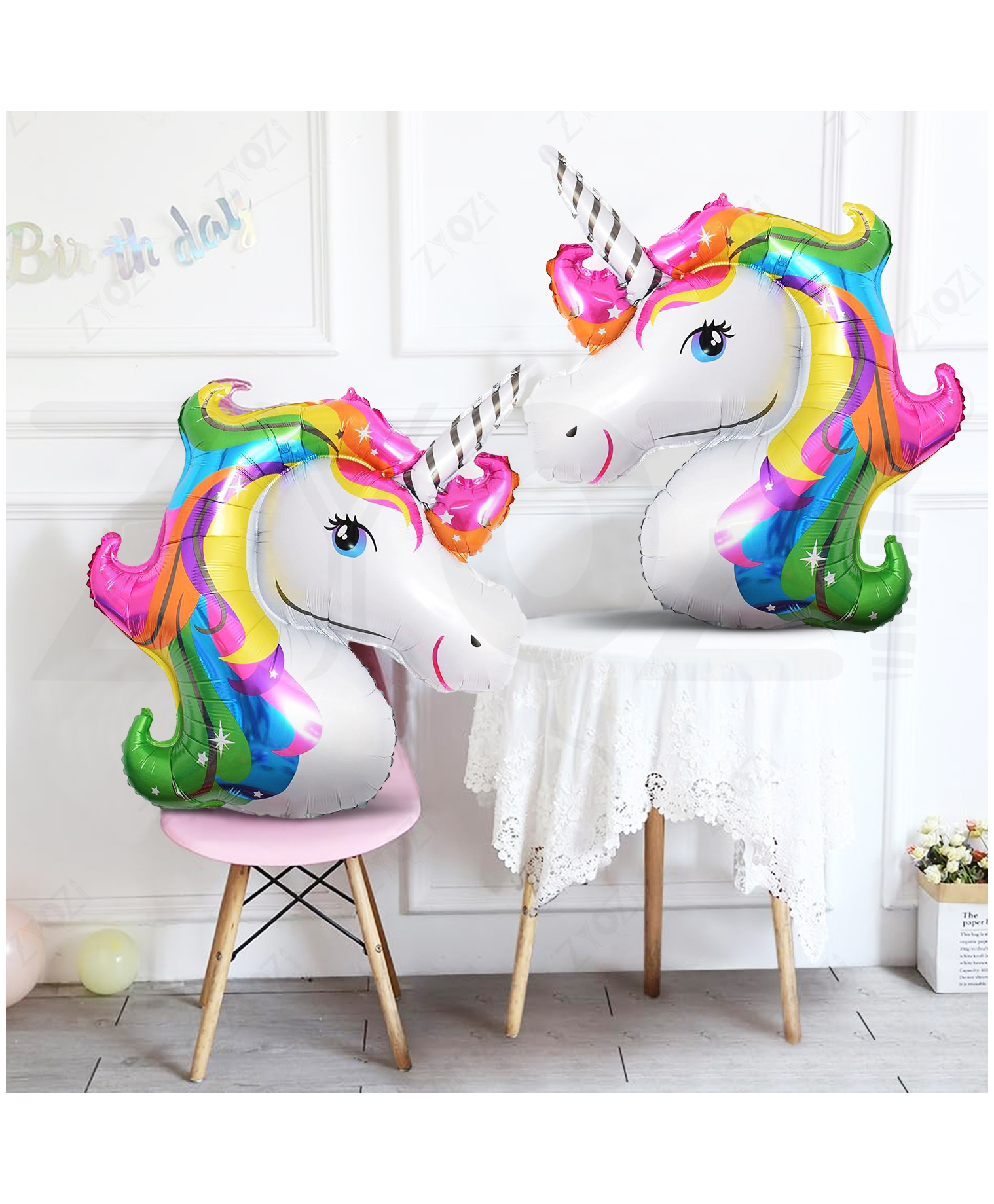 Zyozi Rainbow Unicorn Theme Foil Balloon, Birthday Decorations for Kids- Multi 2 Pcs-image-29