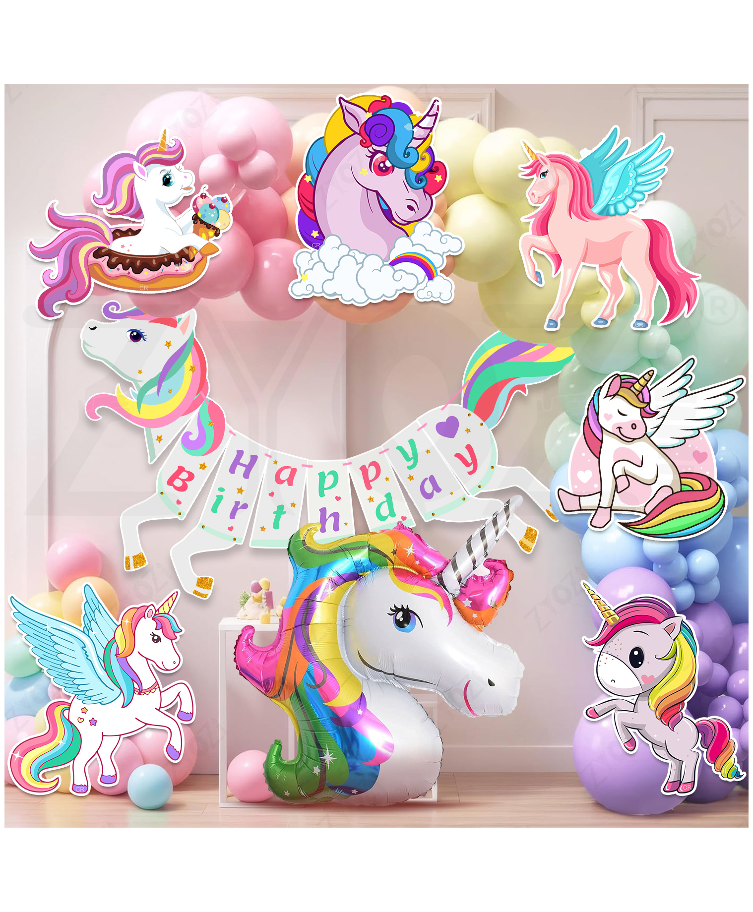 Zyozi Unicorn Theme Birthday Decorations Kit for Baby Girl, Unicorn Theme Birthday Decor-Multi 60 Pcs-picture-1