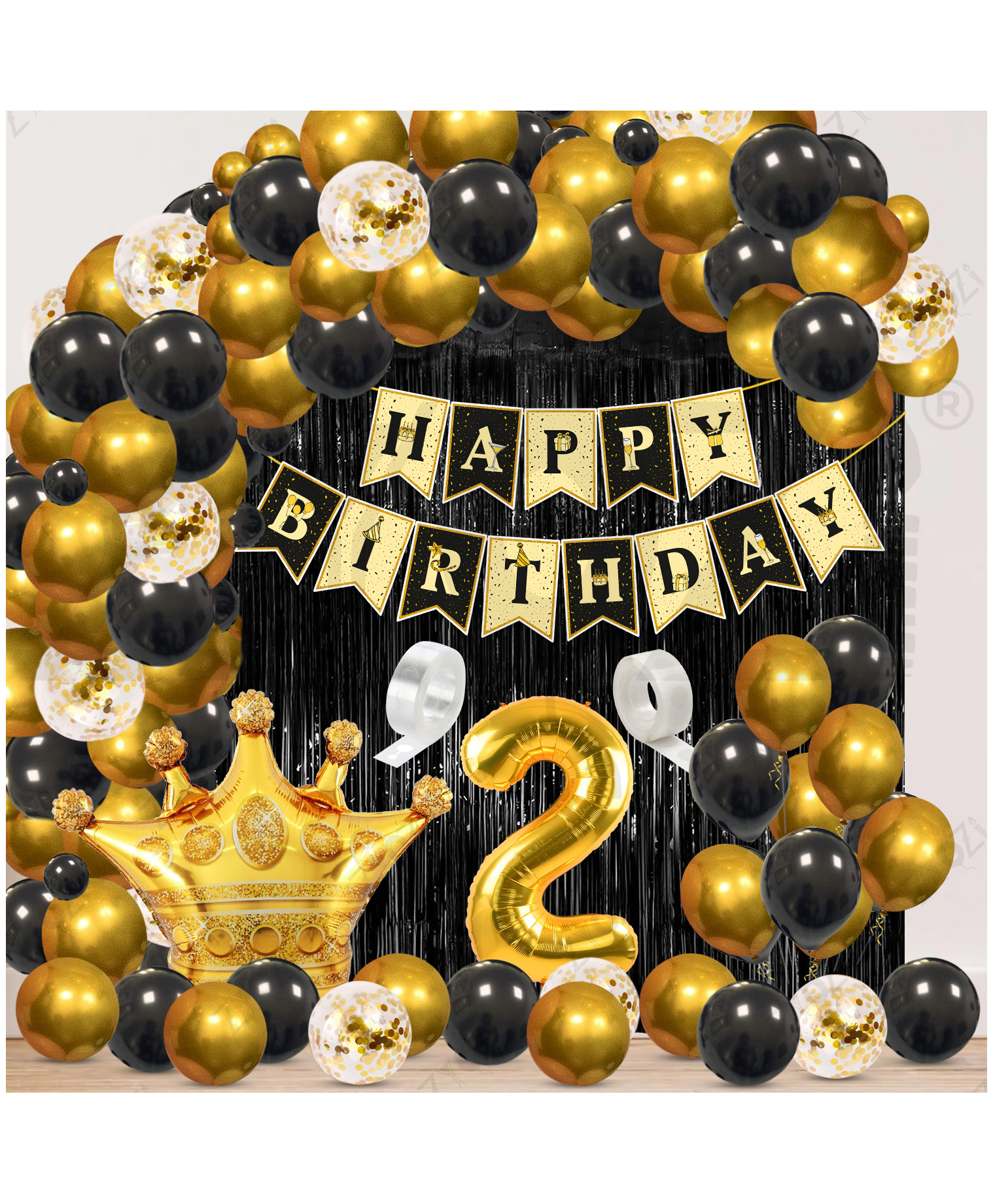 Zyozi 2nd Birthday Decorations Combo, Black & Gold Theme-Pack Of 62-picture-24