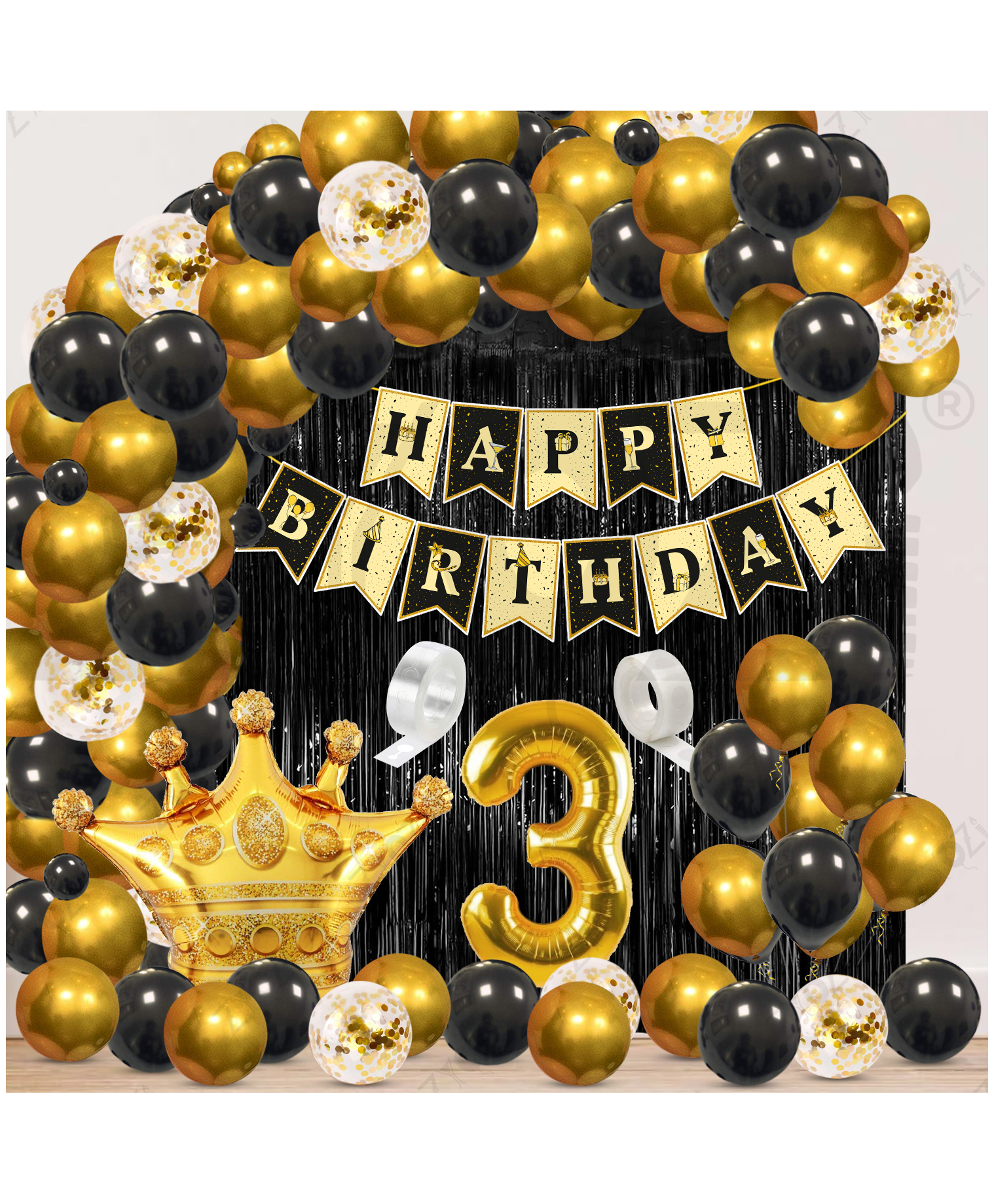 Zyozi 3rd Birthday Decorations Combo, Black & Gold Theme-Pack Of 62-picture-23