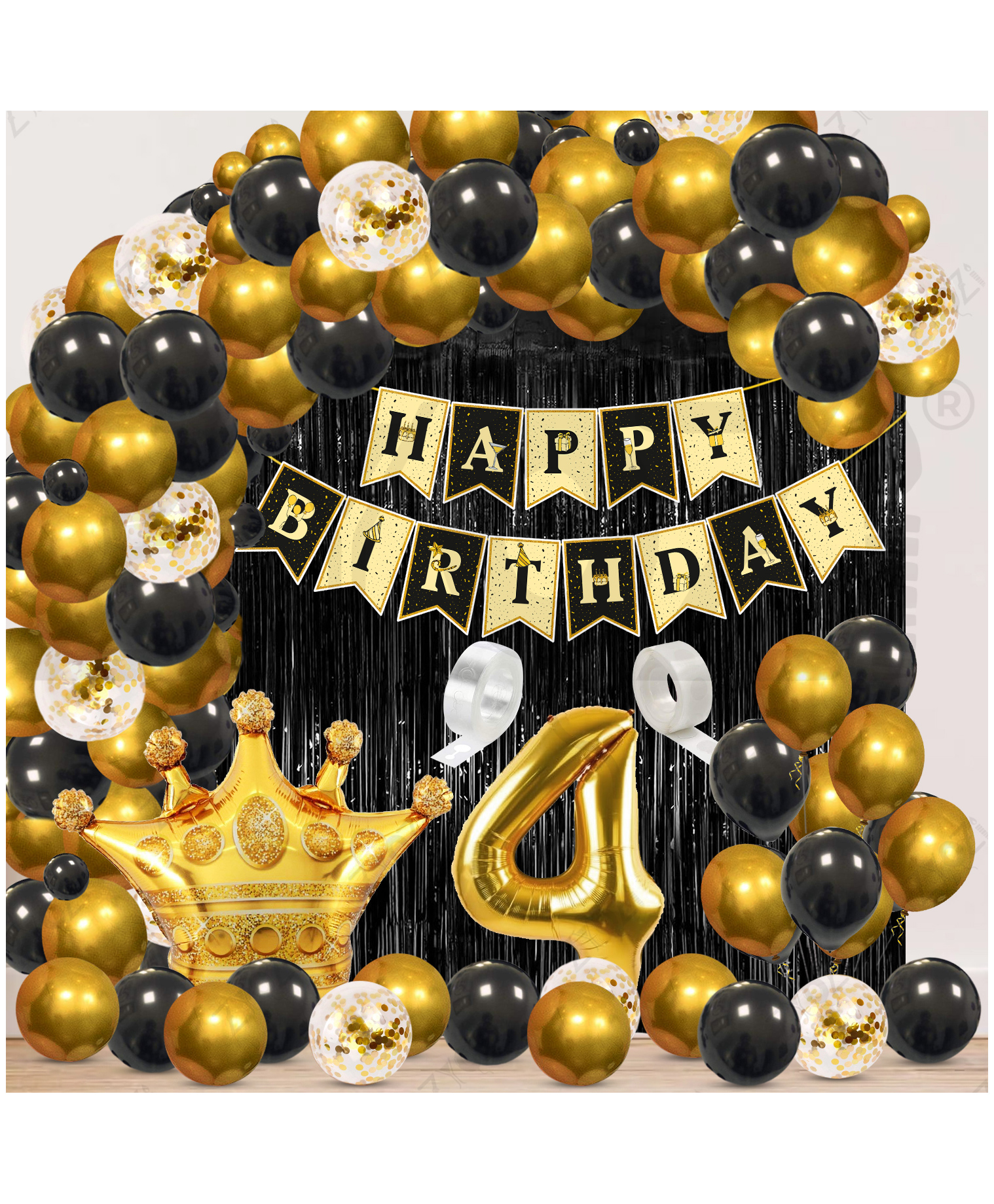 Zyozi 4th Birthday Decorations Combo, Black & Gold Theme-Pack Of 62-picture-21