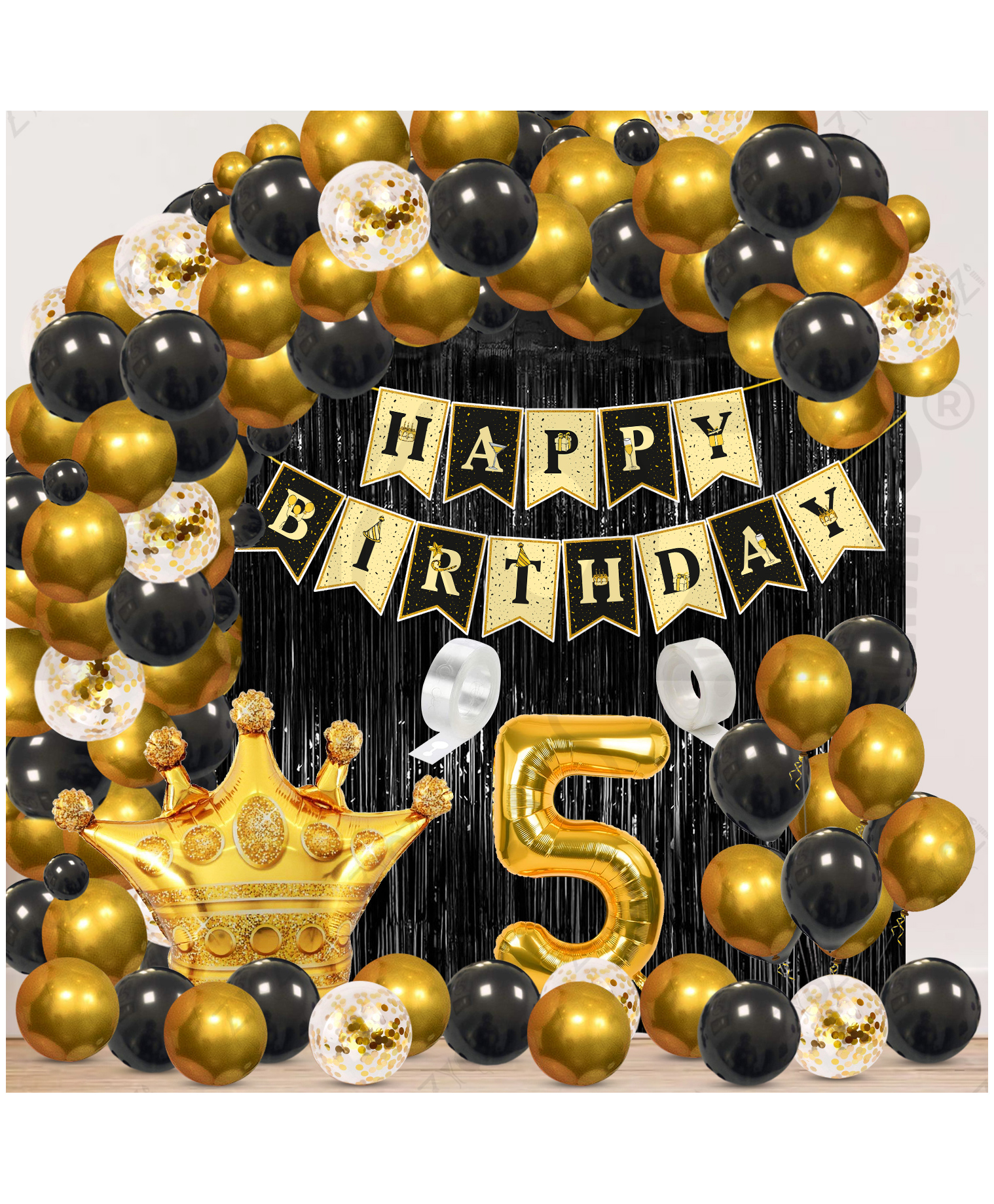 Zyozi 5th Birthday Decorations Combo, Black & Gold Theme-Pack Of 62-picture-19