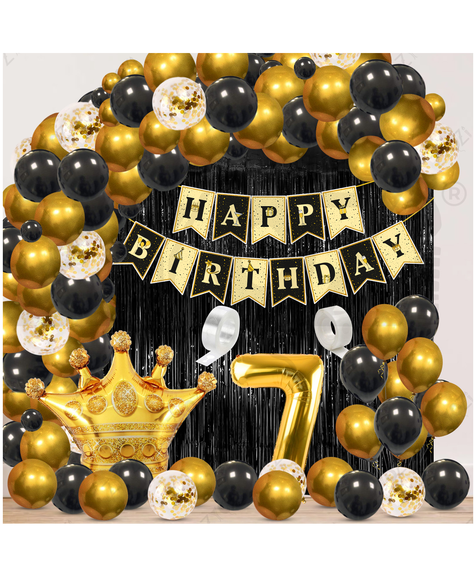 Zyozi 7th Birthday Decorations Combo, Black & Gold Theme-Pack Of 62-picture-22