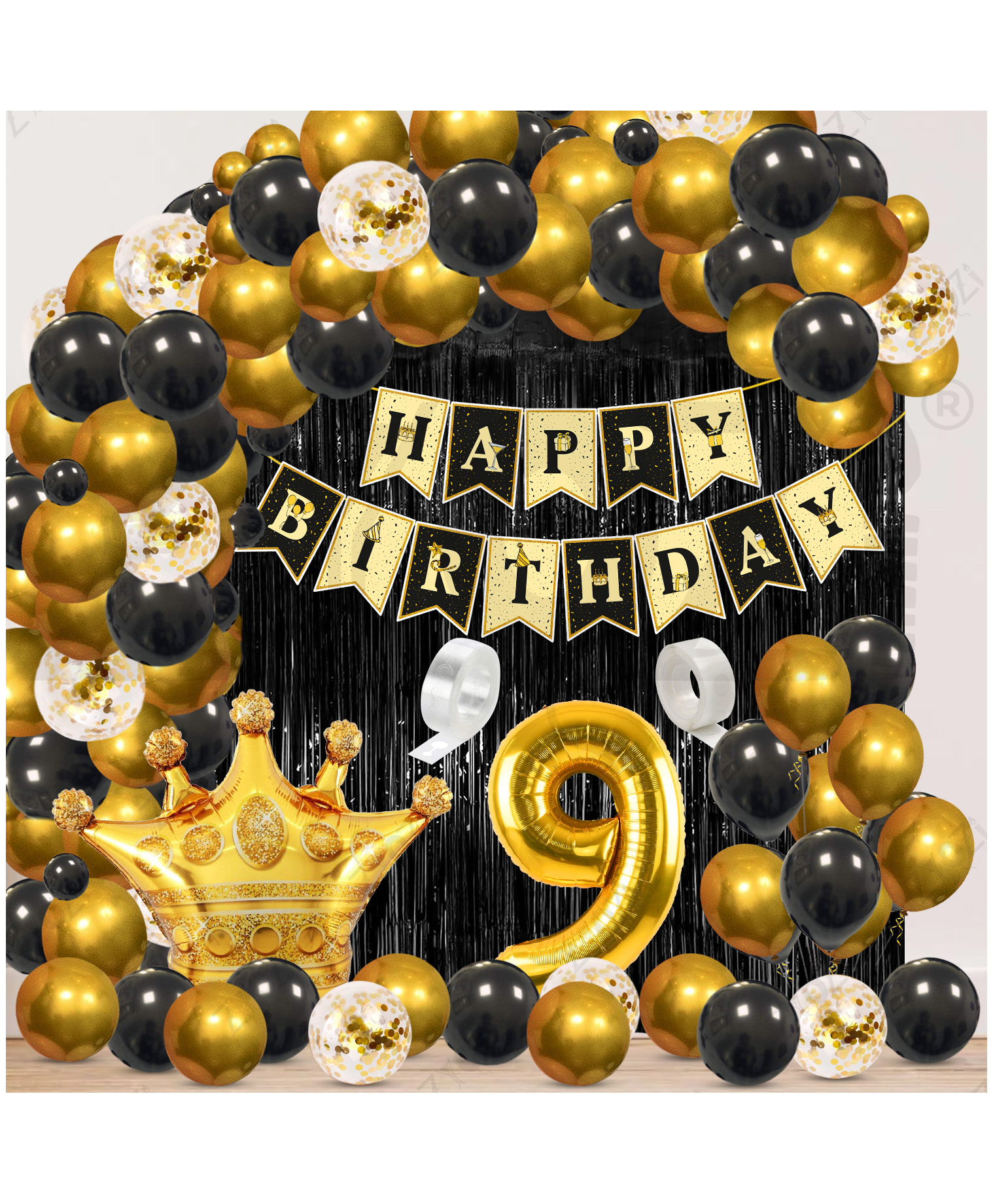Zyozi 9th Birthday Decorations Combo, Black & Gold Theme-Pack Of 62-picture-17