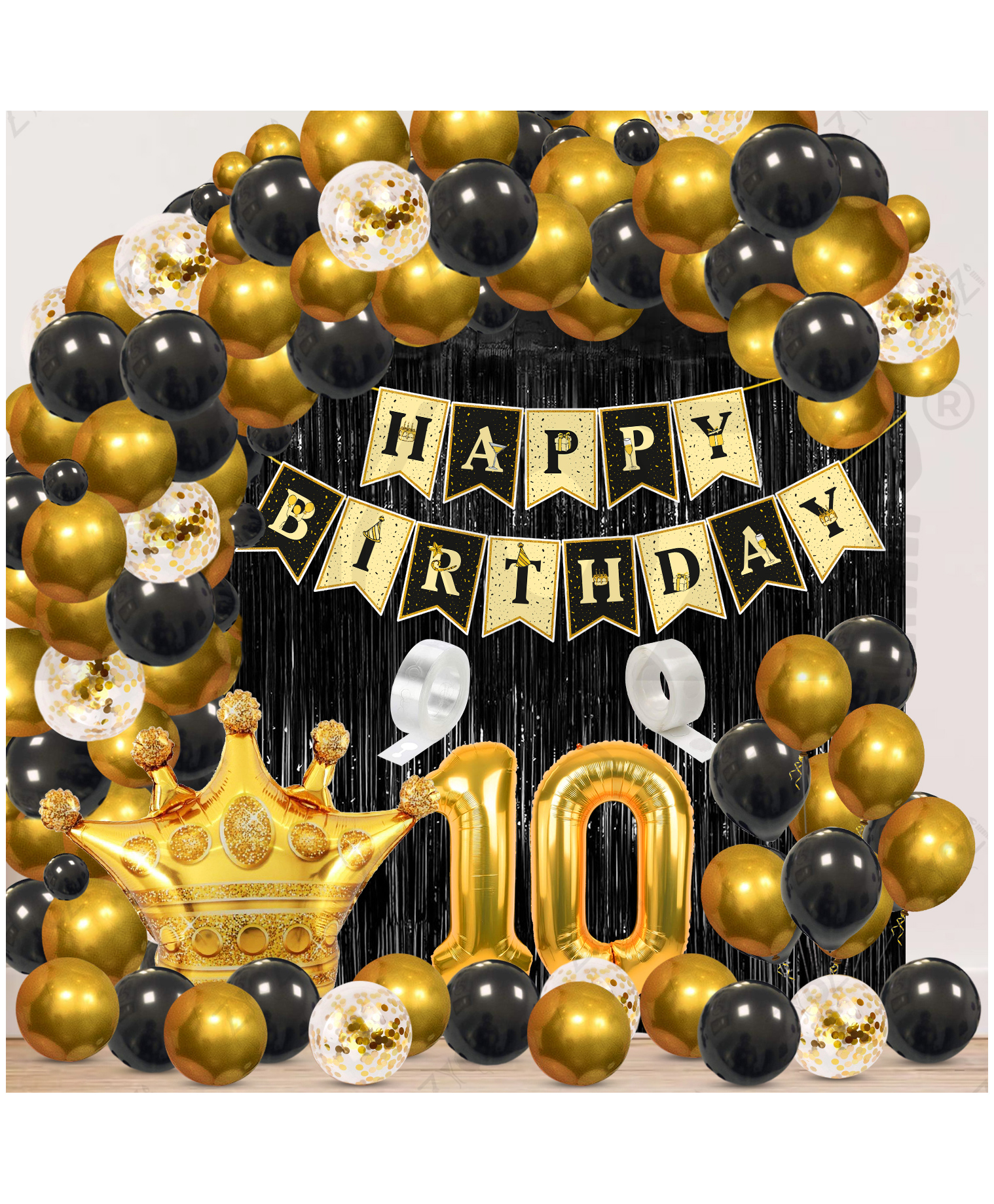 Zyozi 10th Birthday Decorations Combo, Black & Gold Theme-Pack Of 63-picture-12