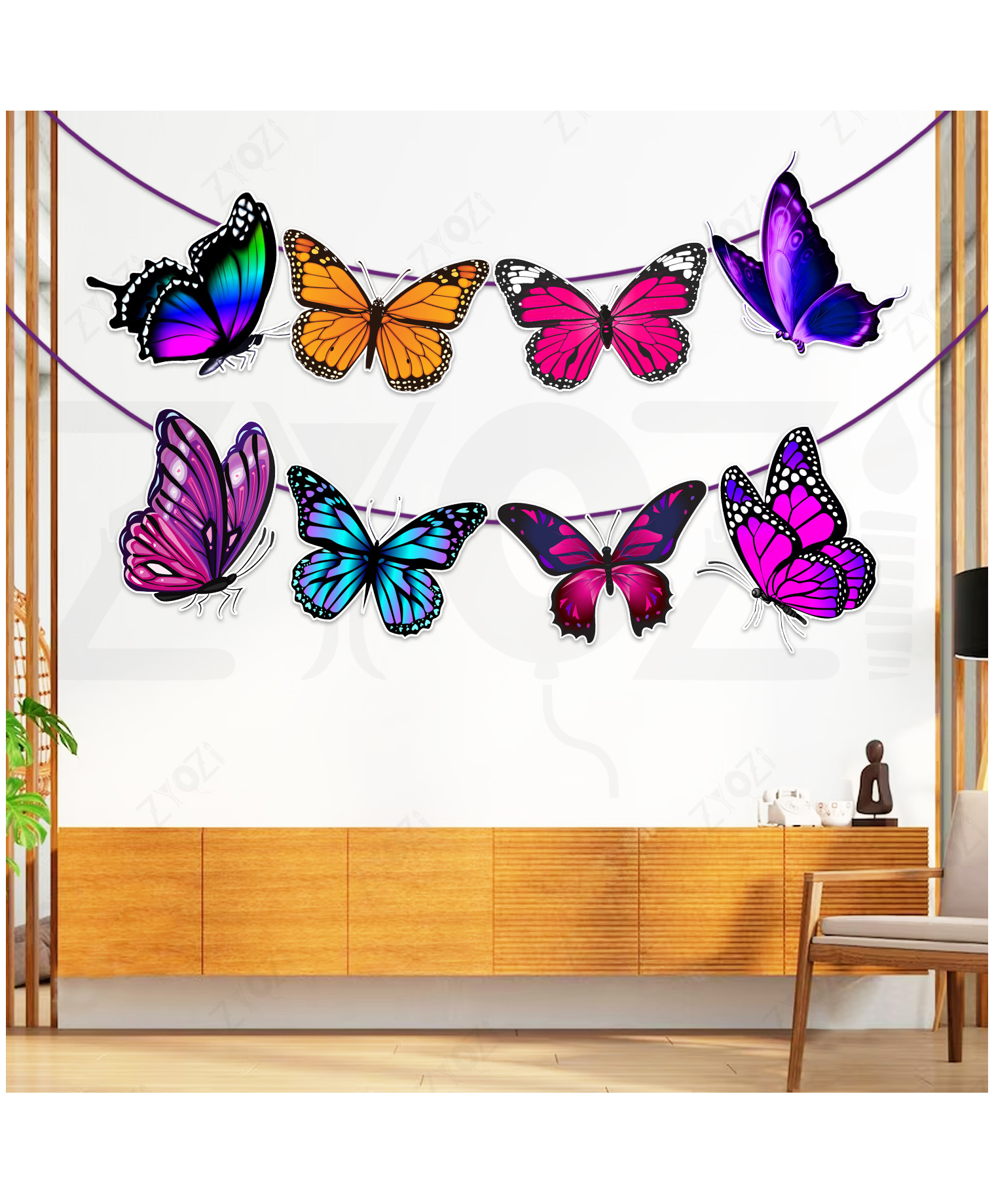 Zyozi Butterfly Theme Character Banner, Colourful Butterfly Party Decorations Banner For Kids-image-14