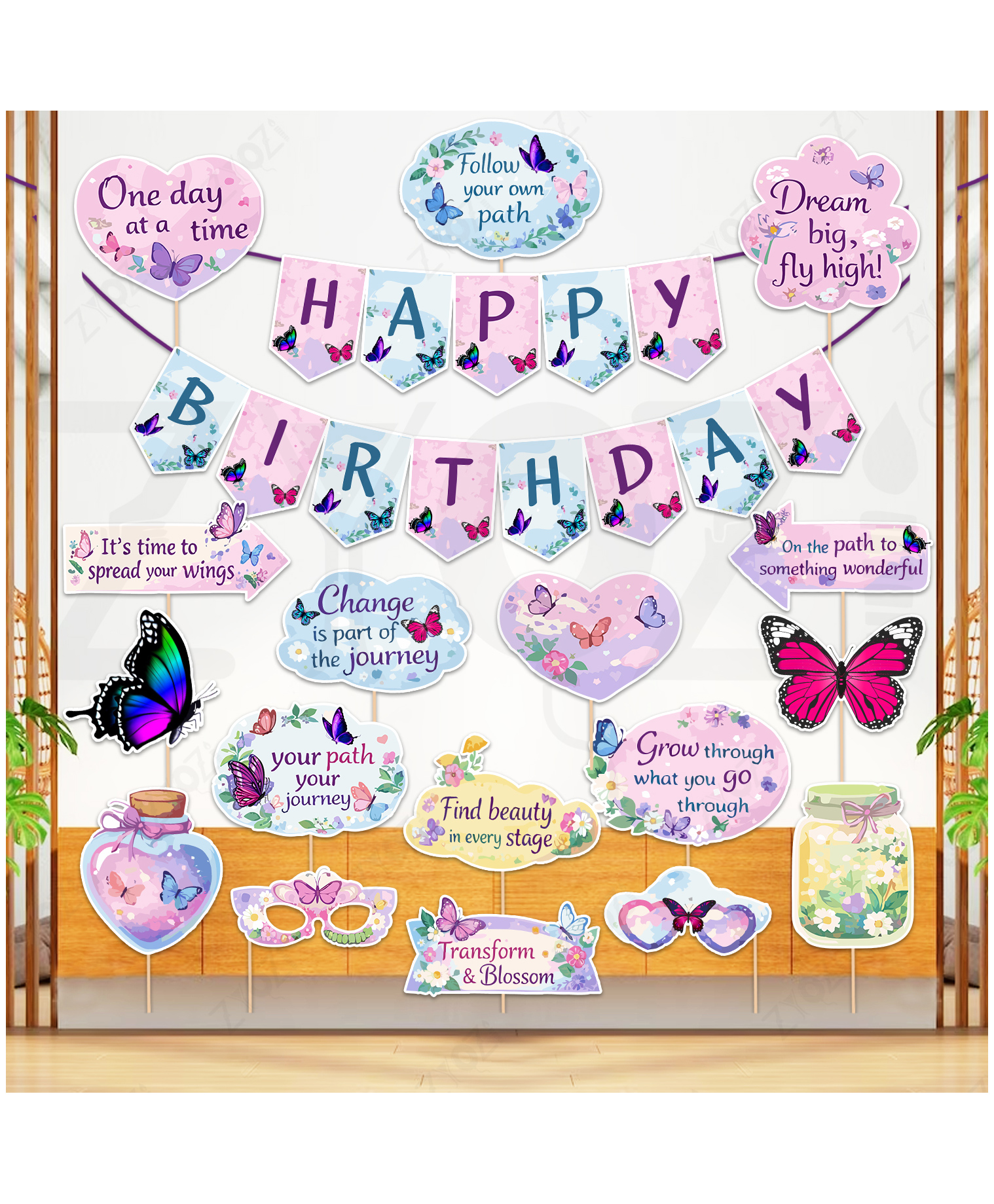 Zyozi Butterfly Theme Birthday Decorations Item For Baby Girls, Multicolor - Pack Of 18-picture-14