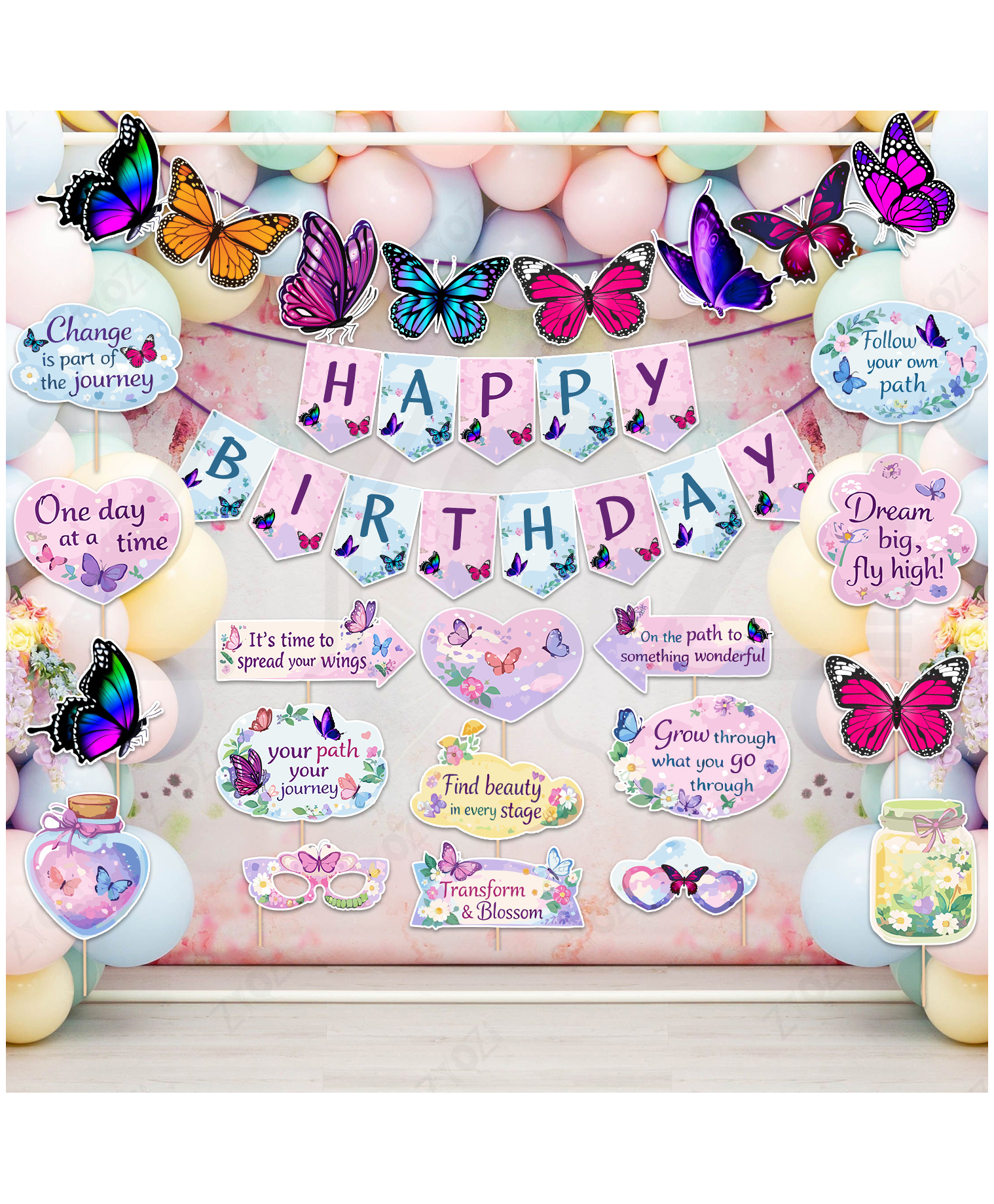 Zyozi Butterfly Theme Birthday Decorations Item For Baby Girls, Multicolor - Pack Of 71-picture-21