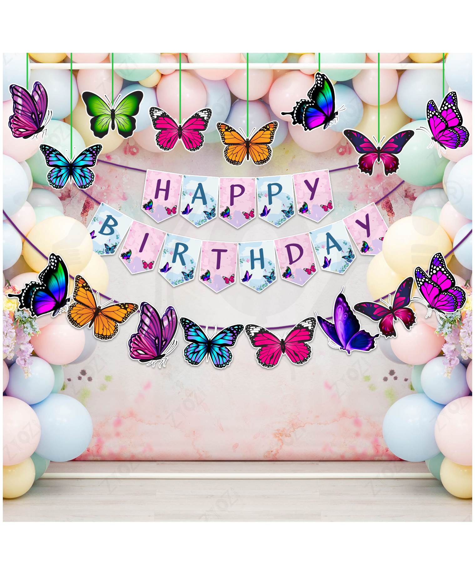 Zyozi Butterfly Theme Birthday Decorations Item For Baby Girls, Multicolor - Pack Of 62-picture-9