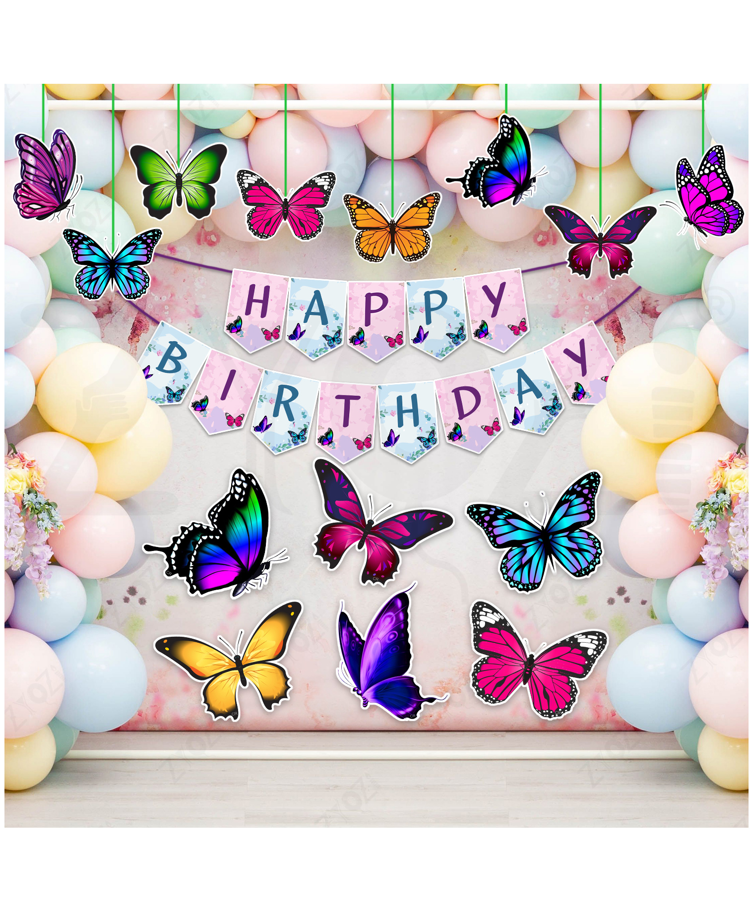 Zyozi Butterfly Theme Birthday Decorations Item For Baby Girls, Multicolor - Pack Of 67-picture-23