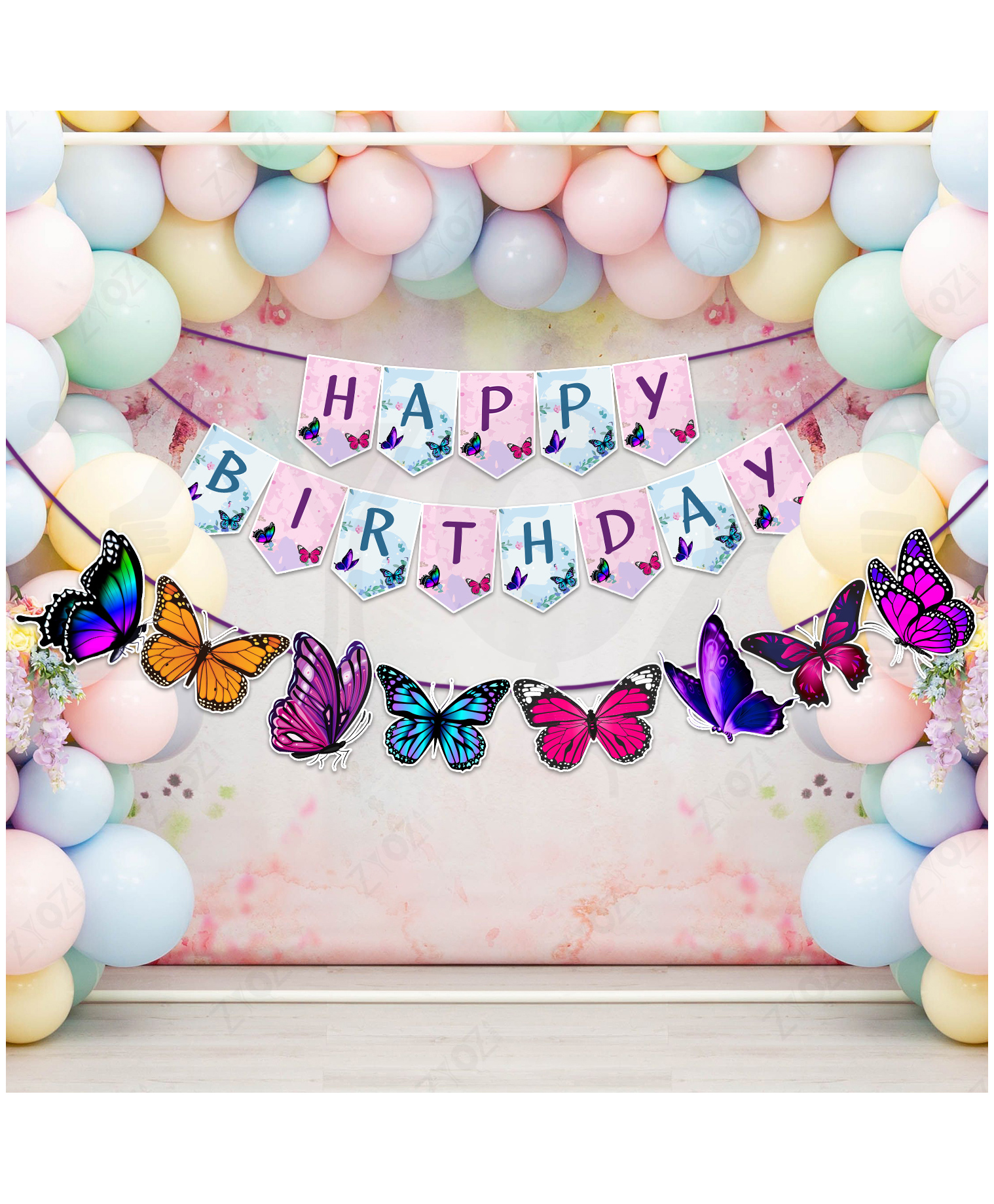 Zyozi Butterfly Theme Birthday Decorations Item For Baby Girls, Multicolor - Pack Of 54-picture-20