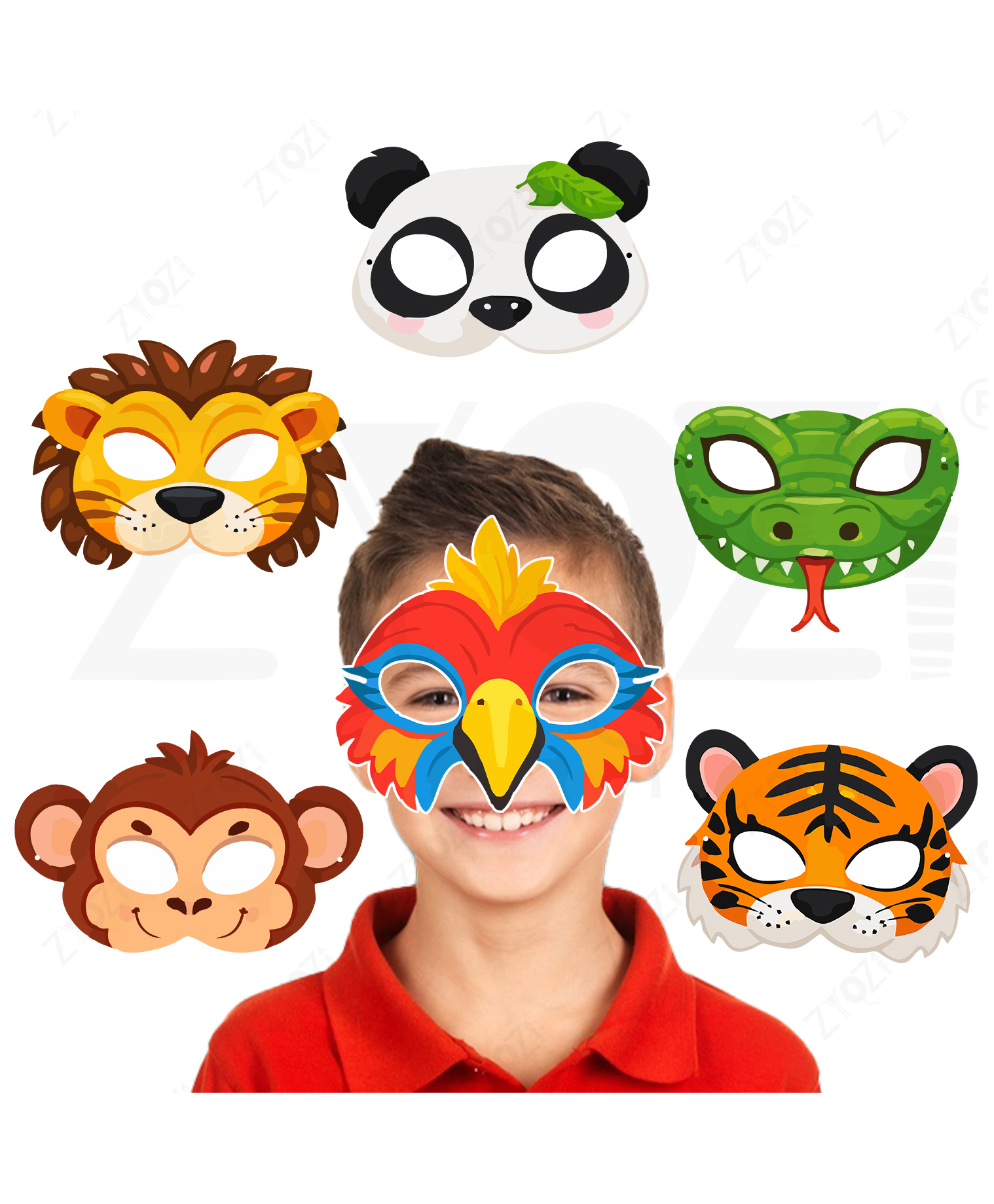 Zyozi Animal Theme Face Masks for Kids, Jungle Theme Birthday Party Masks-Multicolor 6 Pcs-picture-14