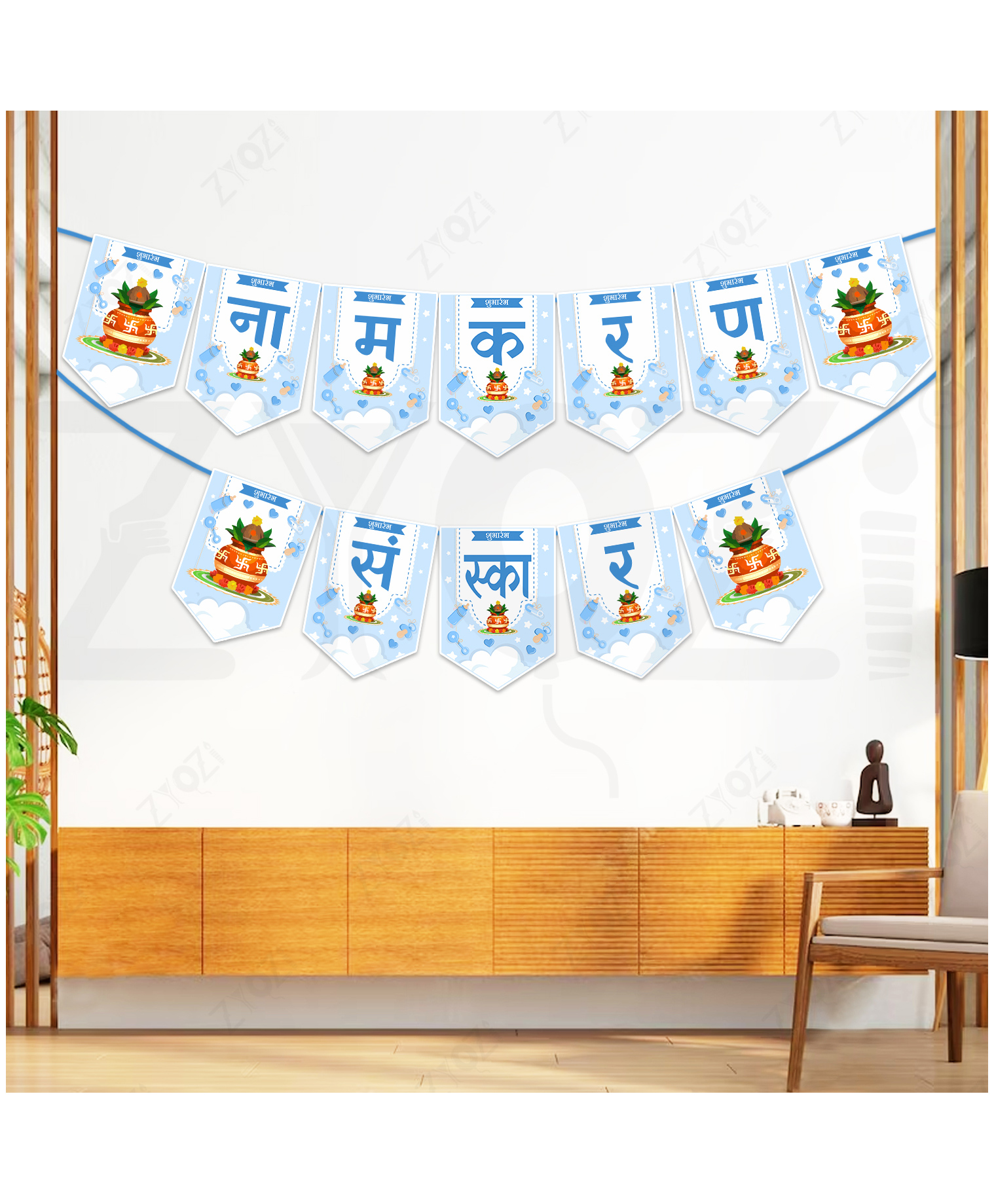 Zyozi Naming Ceremony Party Decorations Item, Naming Ceremony Bunting Banner, Blue & White-picture-38