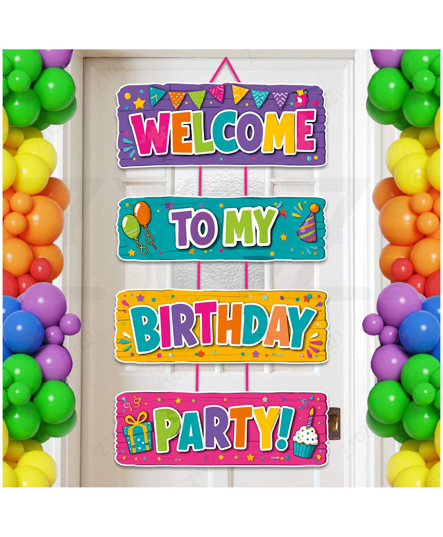 Zyozi MultiColor Birthday Theme Welcome To My Birthday Party Door Hanging Sign, Welcome Door Board - 6 Pcs-picture-18