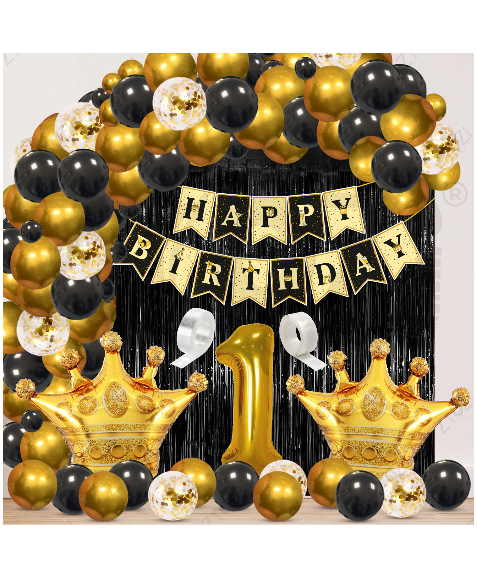 Zyozi 1st Birthday Decorations Combo-Black & Gold Theme Birthday Kit - Pack Of 63-picture-11