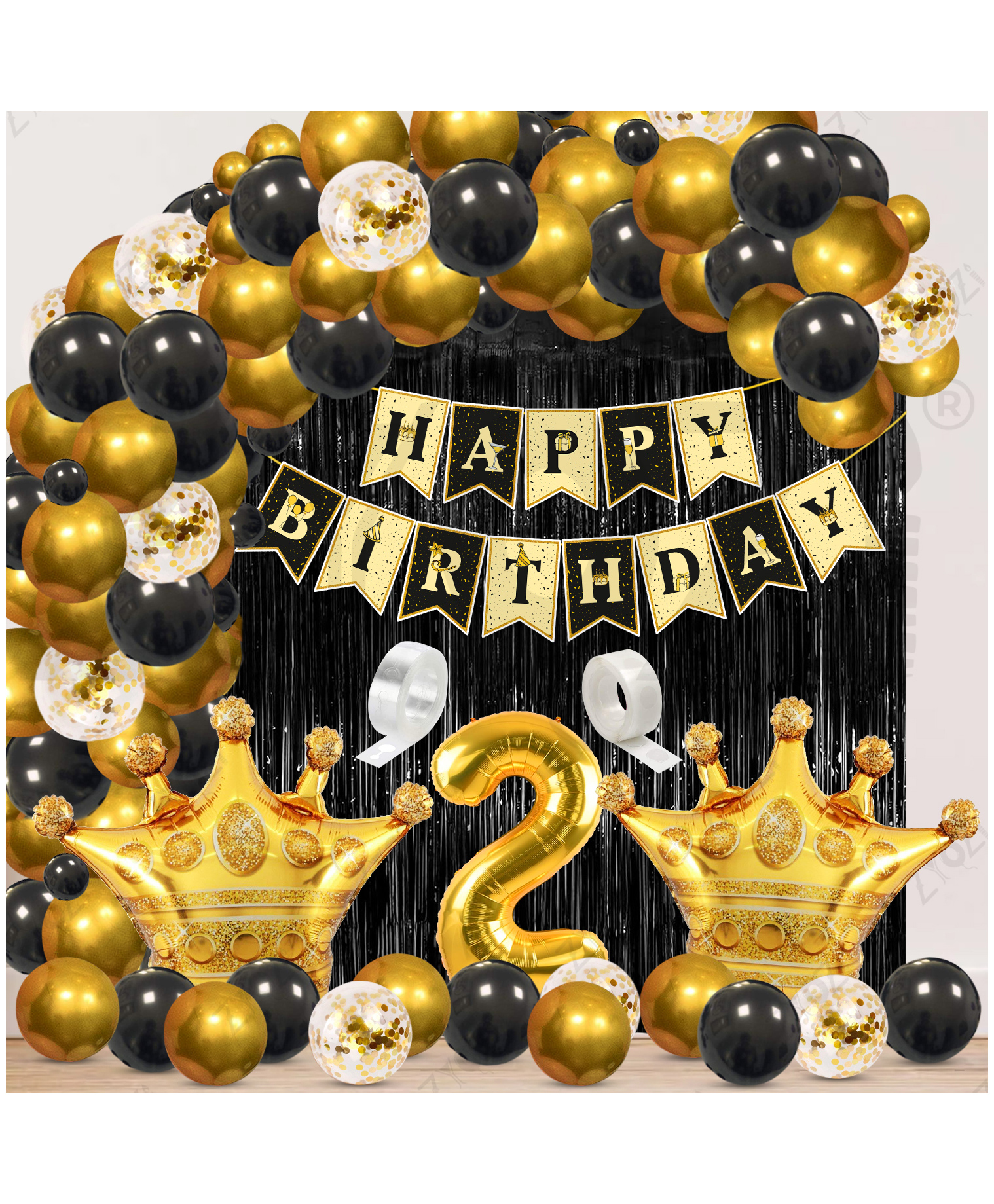 Zyozi 2nd Birthday Decorations Combo-Black & Gold Theme Birthday Kit Pack Of 63-picture-10