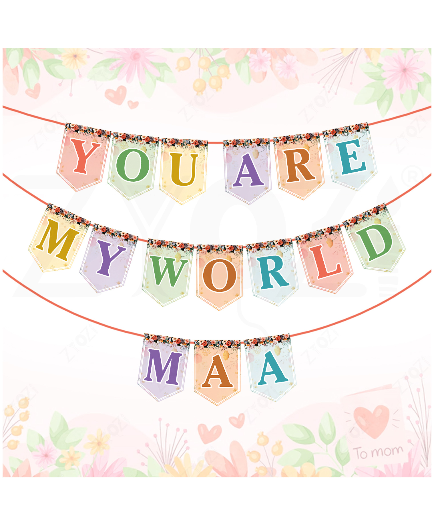 Zyozi Mother's Day & Birthday Party Decorations Kit, YOU ARE MY WORLD MAA Printed Banner-Pack Of 2-picture-47