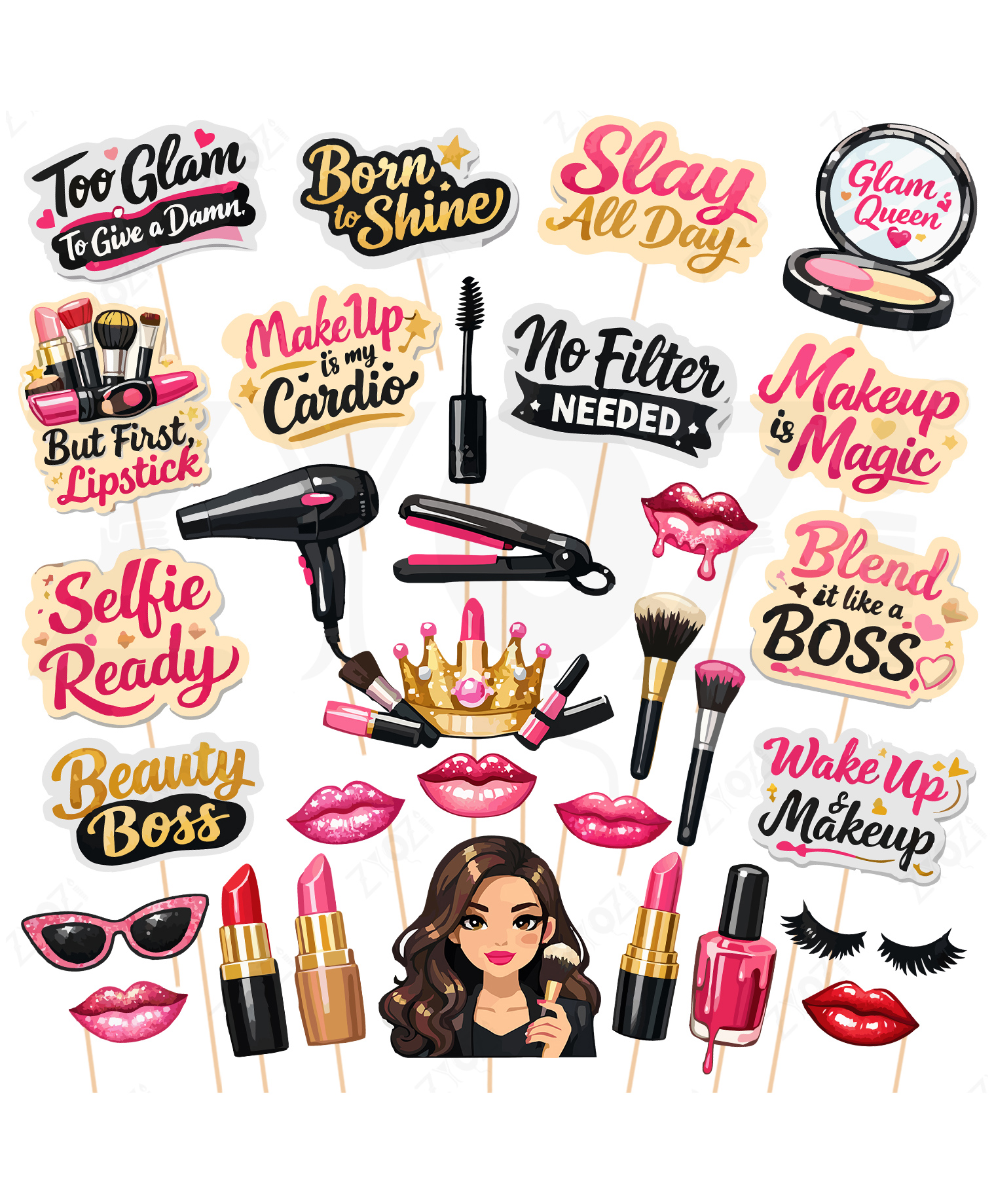 Zyozi Makeup Theme Photo Booth Props, Glam Decorations with Slogans For Girls, Party Decorations Multicolour-31 Pcs-picture-10