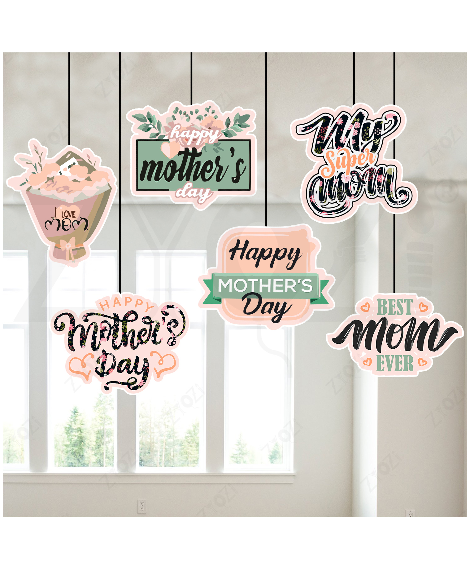Zyozi Happy Mother's Day Decorations Items, Ceiling Hanging Decor, Mom Ever Theme-Pack Of 7-picture-48
