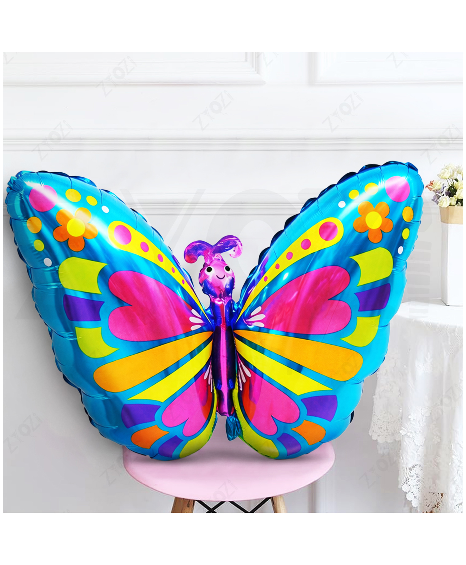 Zyozi Multicolor Butterfly Foil Balloon, 30 Inch Large Butterfly Mylar Helium Balloons-Multi 1 Pcs-image-1