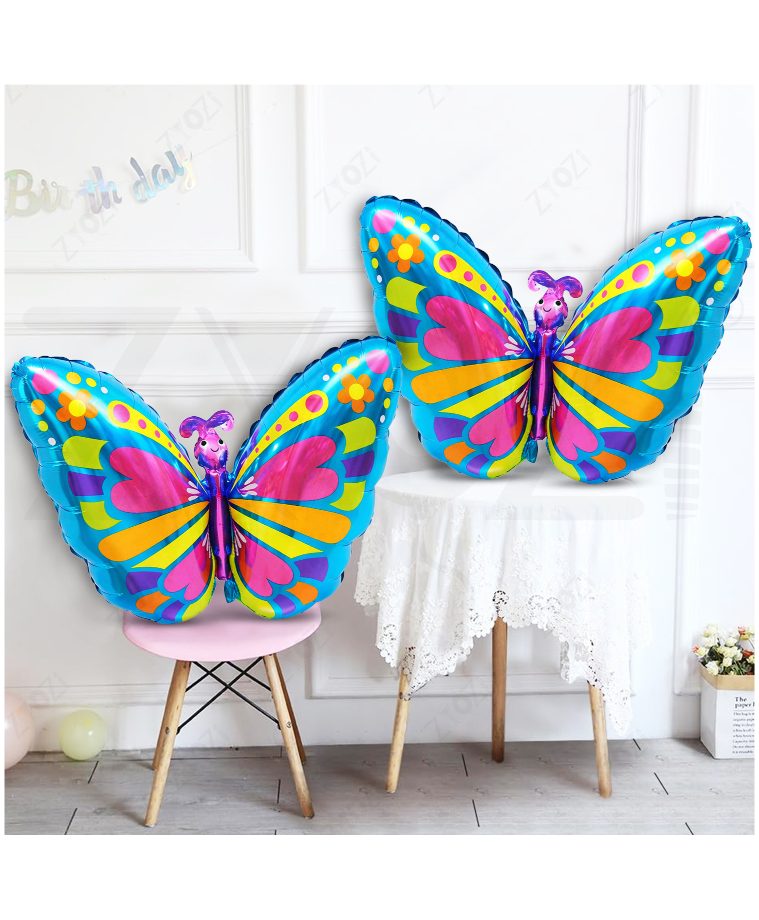Zyozi Multicolor Butterfly Foil Balloon, 30 Inch Large Butterfly Mylar Helium Balloons - Multi 2 Pcs-image-7