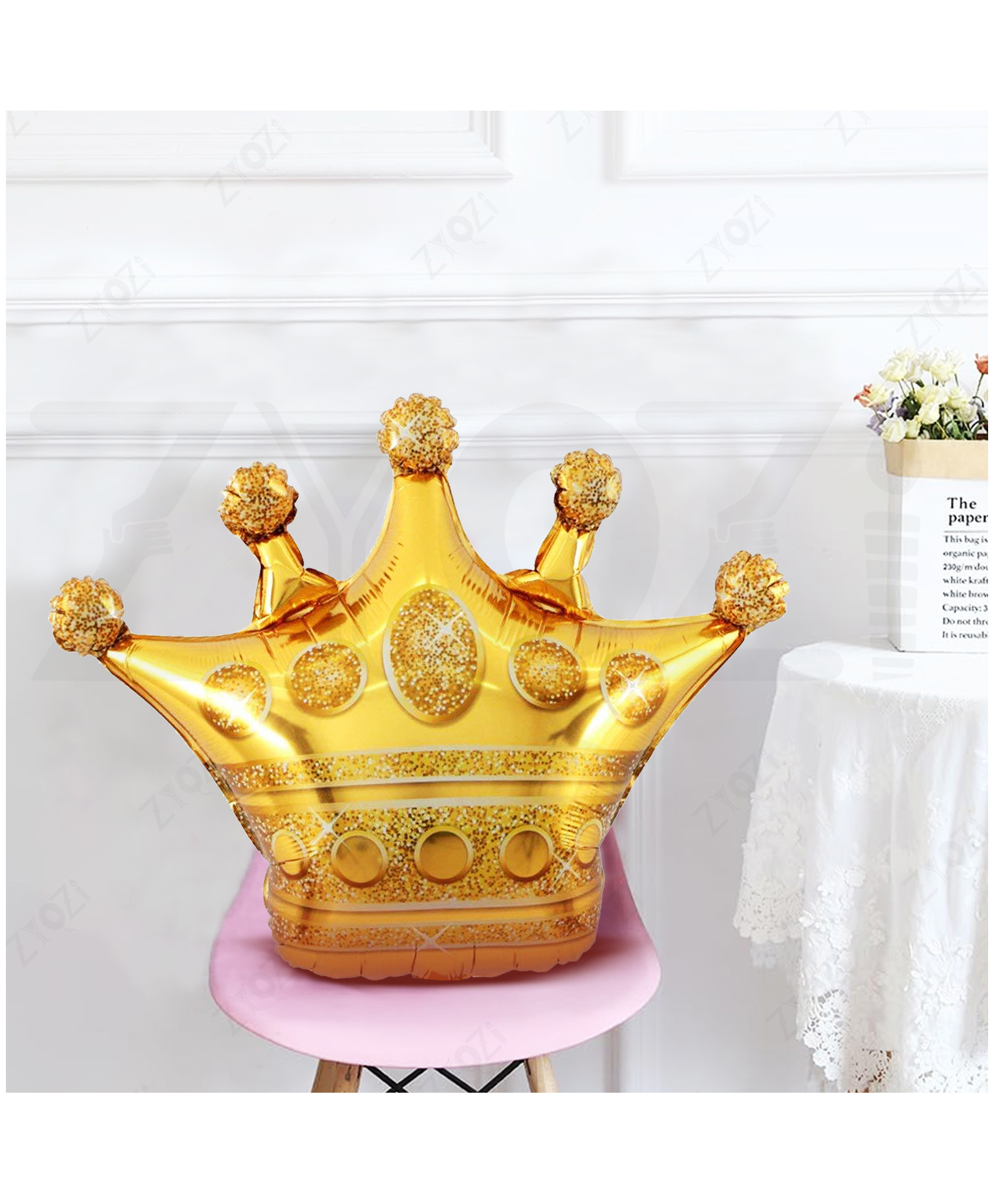 Zyozi Gold Crown Foil Balloons, Glitter Design Aluminum Foil Helium Balloons-Pack Of 1-picture-32