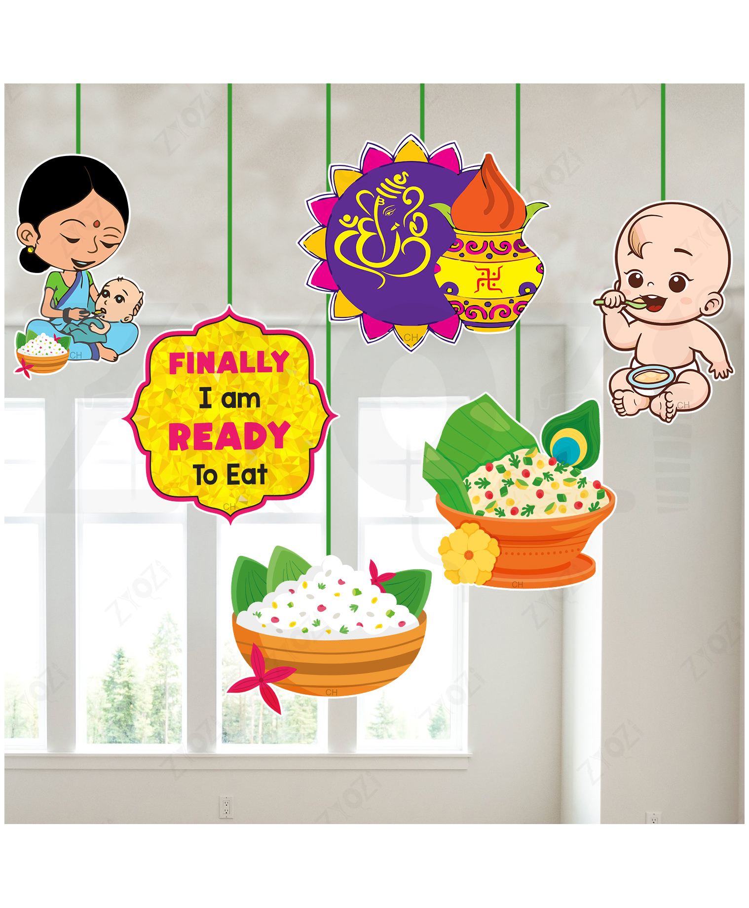 Zyozi Annaprashan Decorations Ceiling Hanging, Baby Rice Ceremony Decorations Item, Multi-Pack Of 7-picture-45