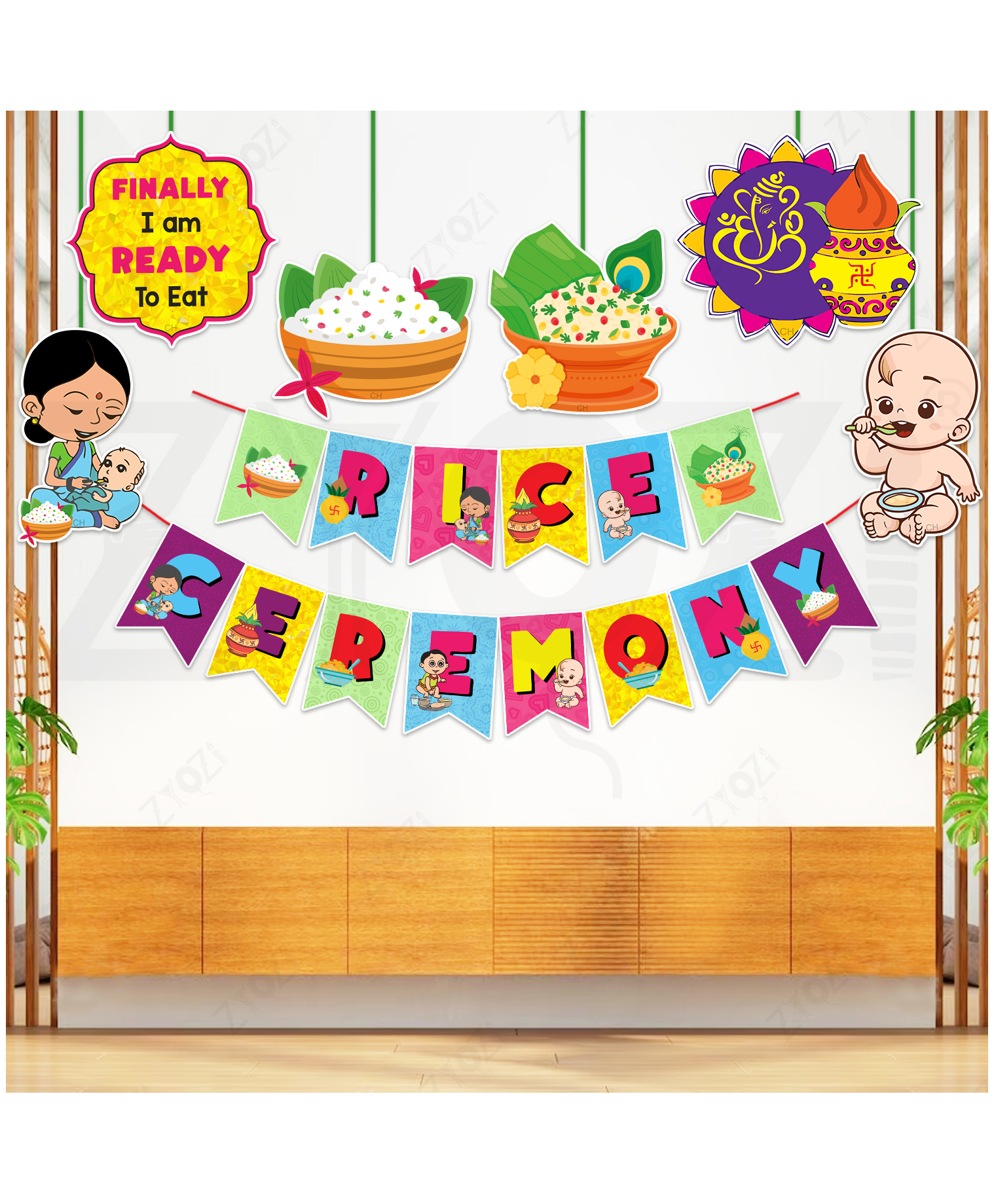 Zyozi Annaprashan/ Rice Ceremony Decorations Banner & Ceiling Hangings For Backdrop Decor-Multi 7 Pcs-picture-44