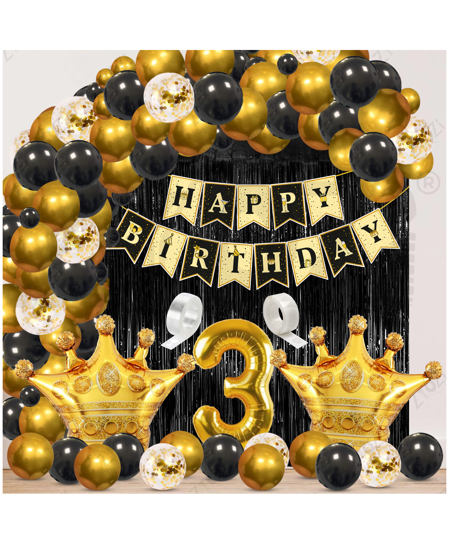Zyozi 3rd Birthday Decorations Combo, Black & Gold Theme Pack Of 63-picture-9
