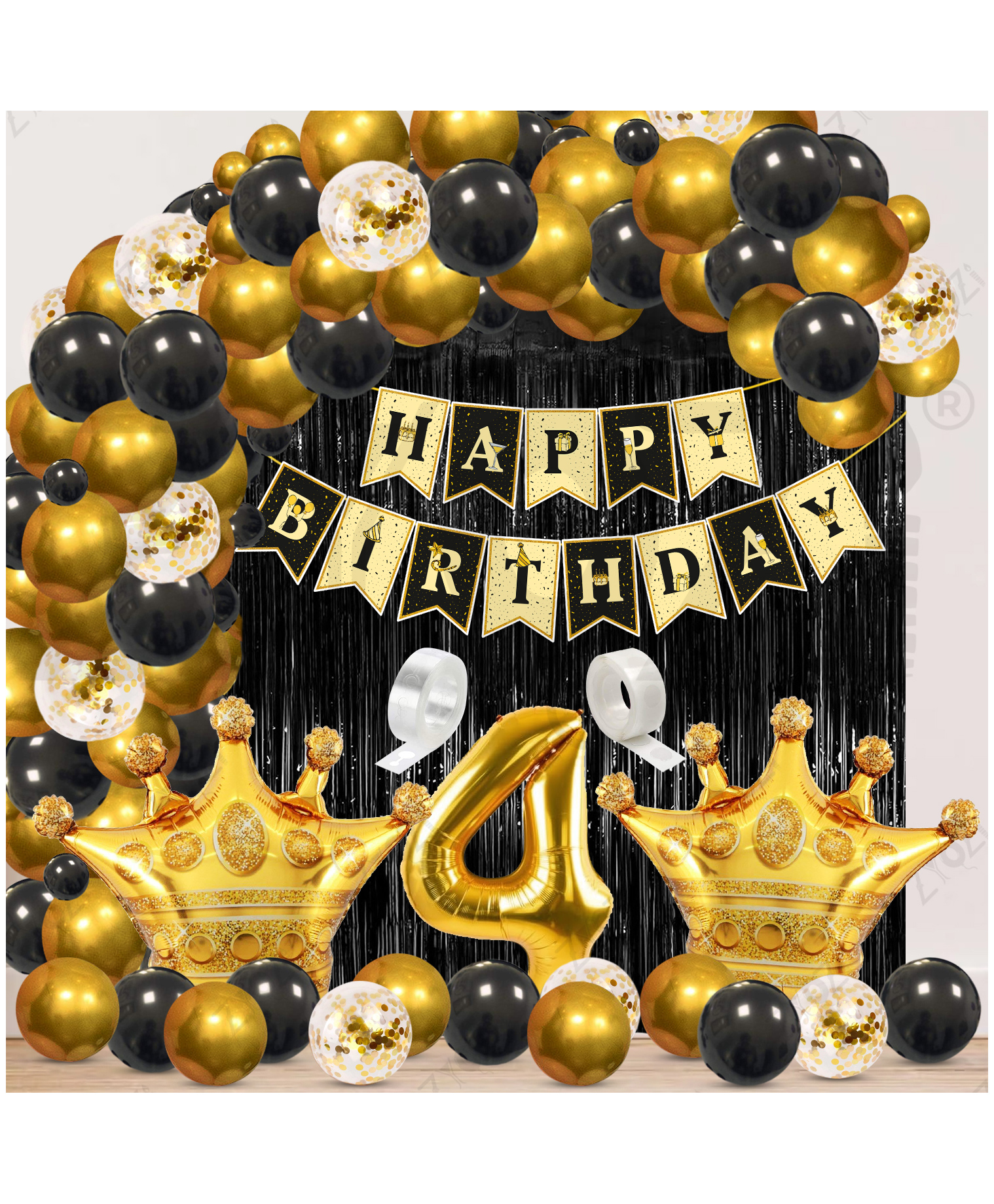 Zyozi 4th Birthday Decorations Combo, Black & Gold Theme Pack Of 63-picture-7