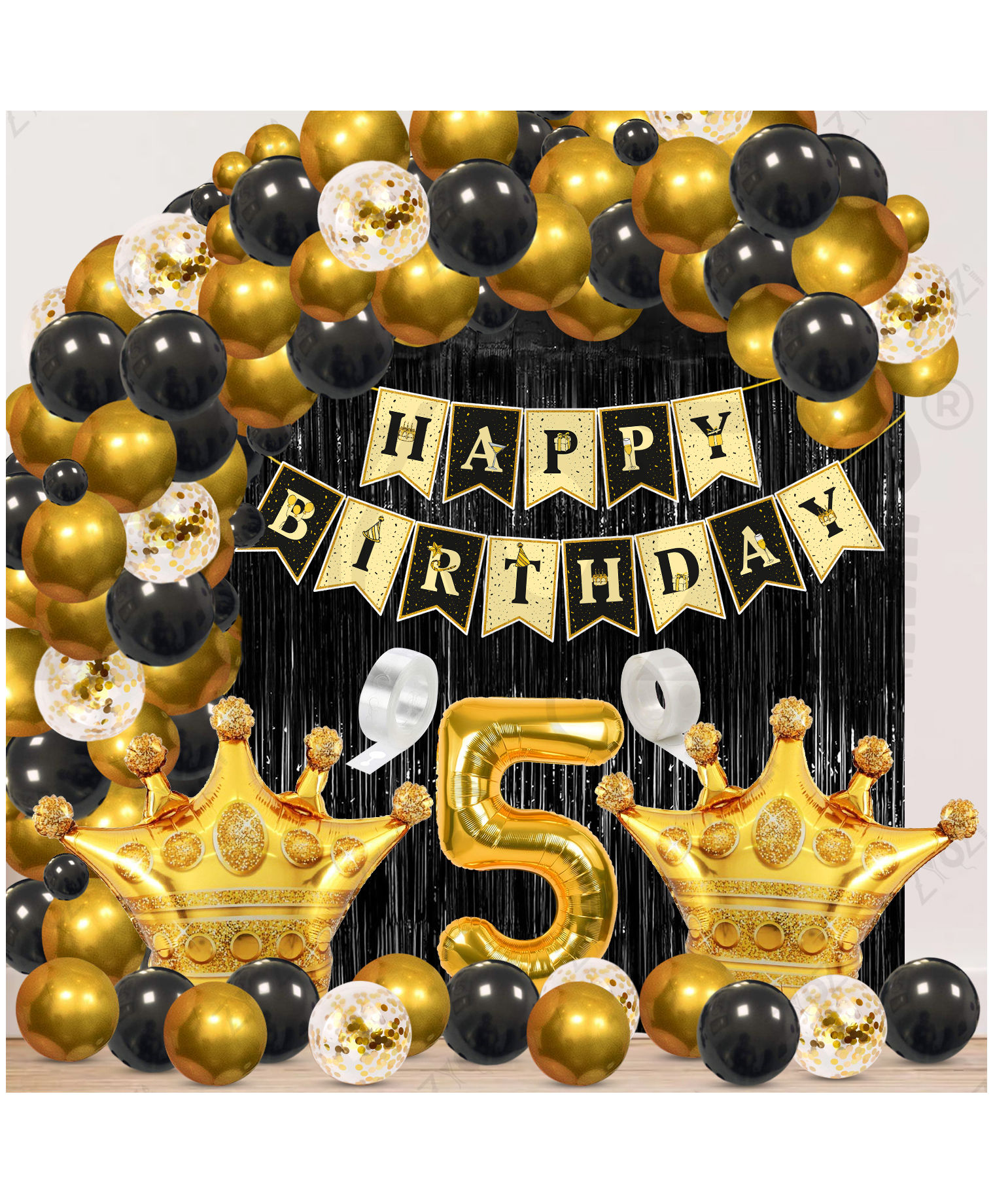 Zyozi 5th Birthday Decorations Combo, Black & Gold Theme Pack Of 63-picture-5