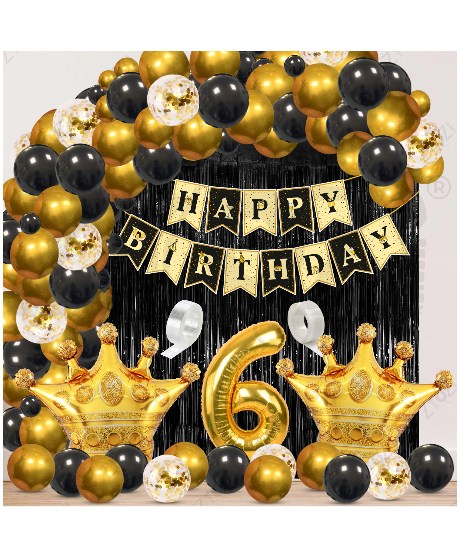 Zyozi 6th Birthday Decorations Combo, Black & Gold Theme Pack Of 63-picture-8