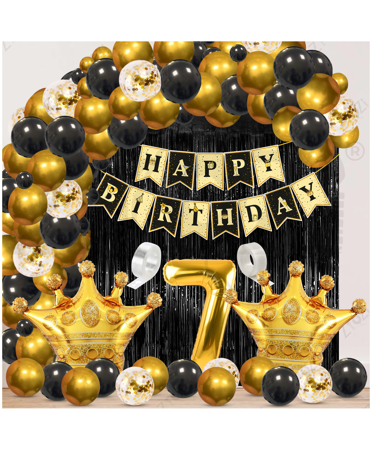 Zyozi 7th Birthday Decorations Combo, Black & Gold Theme Pack Of 63-picture-6