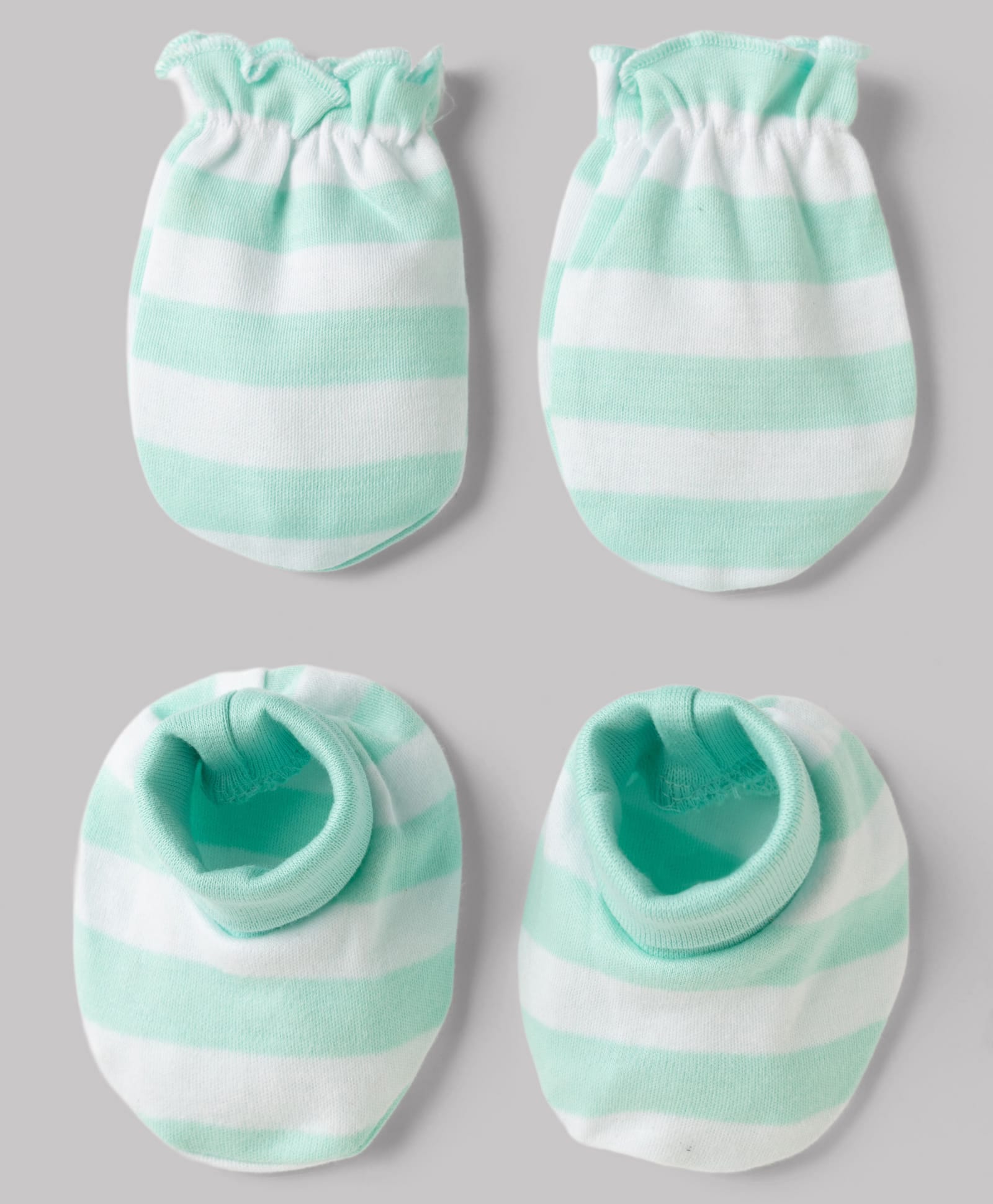 Babyhug 100% Cotton Interlock Knit Striped Mittens & Booties - Sea Green-picture-20