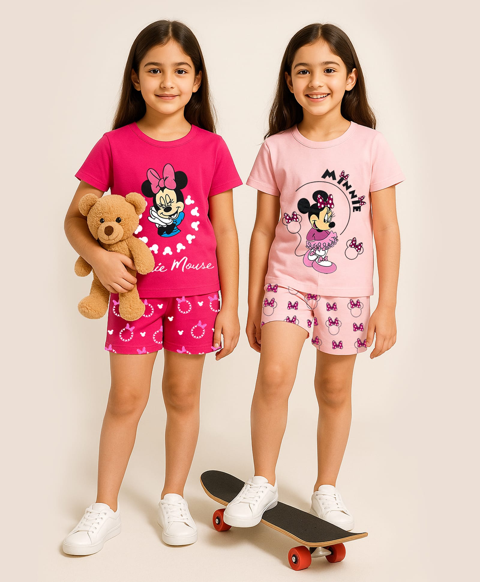 Kuchipoo Knit Half Sleeves Coordinating T-Shirt & Shorts Set wit Minnie Mouse Print Pack of 2 - Pink-picture-40