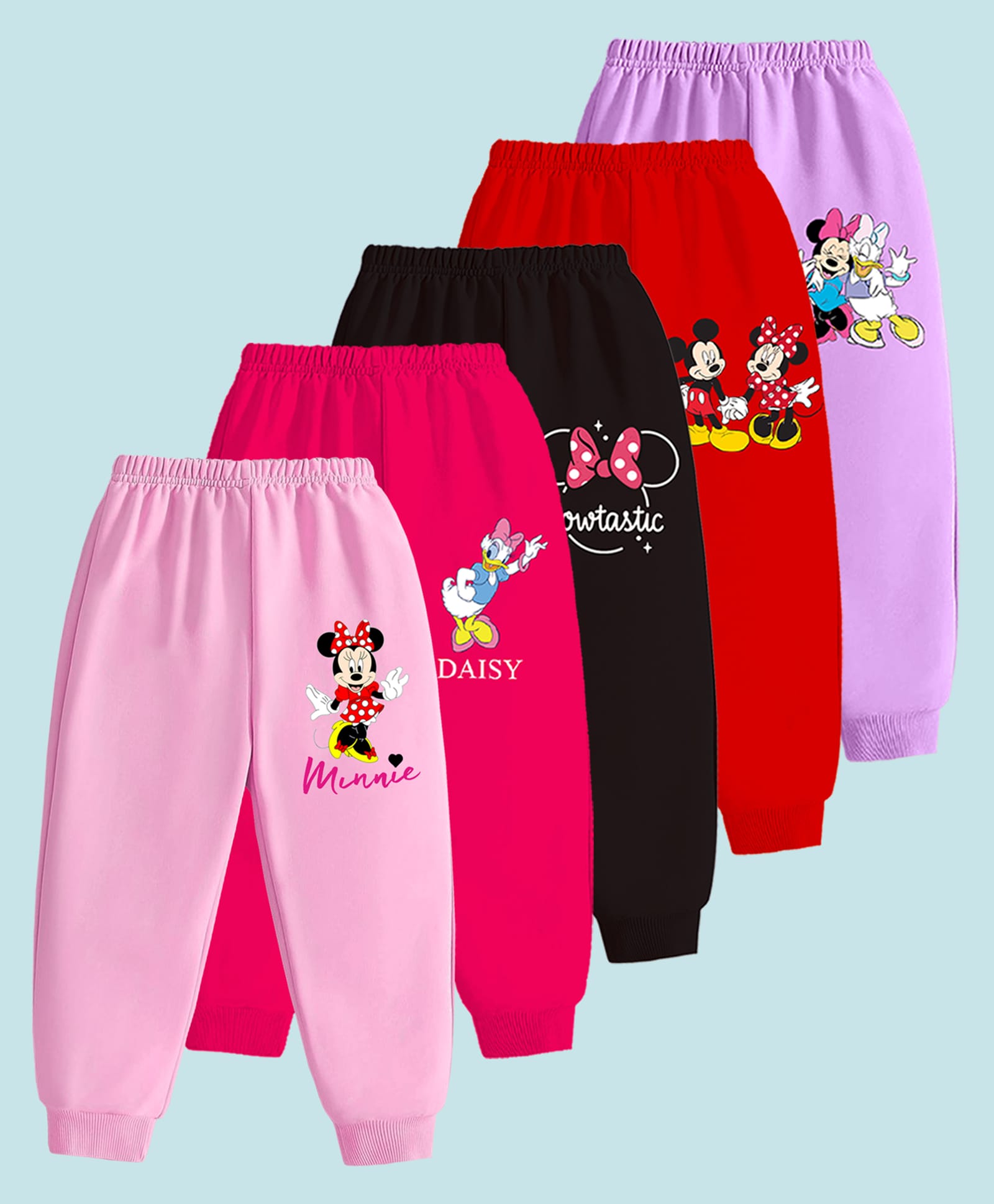Kuchipoo Knit Full Length Lounge Pant with Minnie Mouse & Friends Print Pack of 5 - Pink Red & Black-image-19