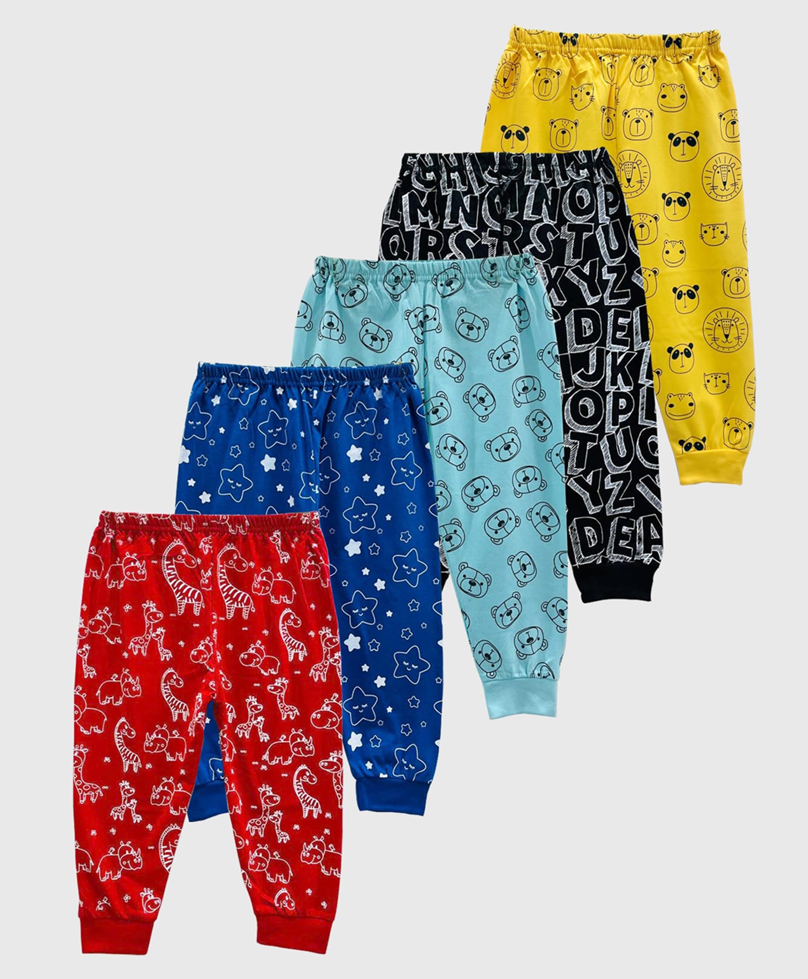 Kuchipoo Knit Full Length Animals Printed Lounge Pant Pack of 5 - Red Blue & Yellow-image-27