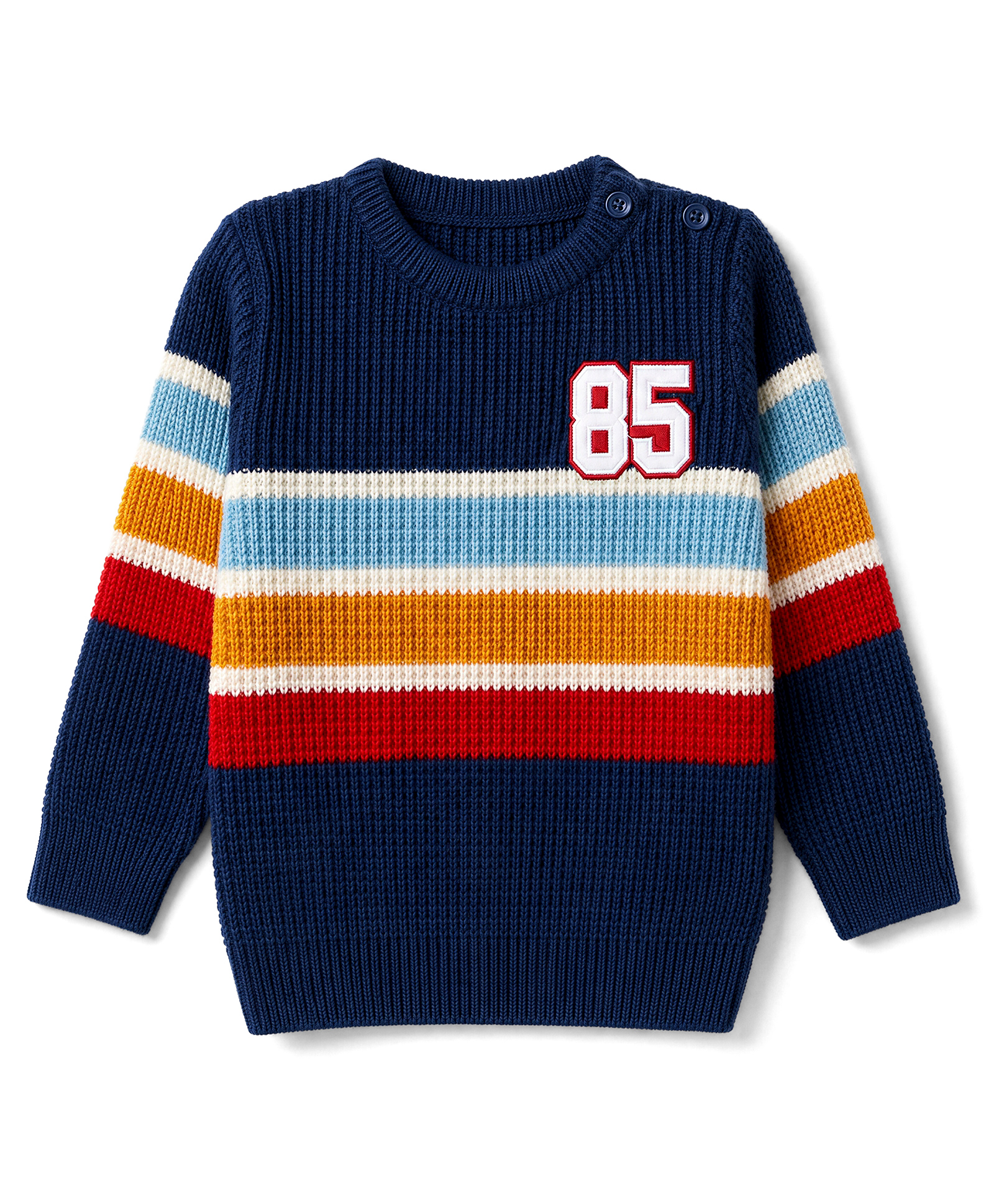 Babyhug Knit Full Sleeves Pullover with Stripes & Number Patch - Navy Blue-image-2