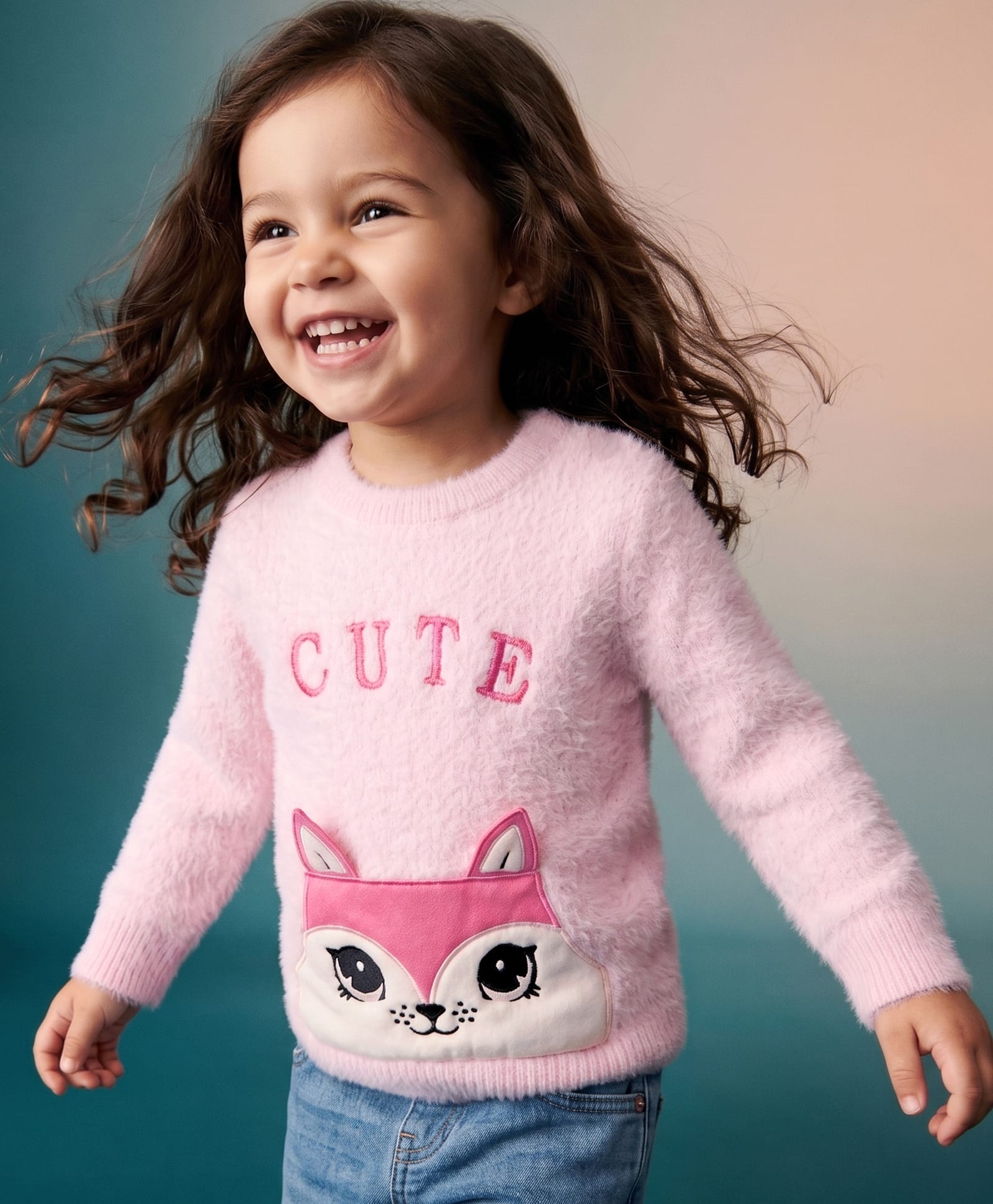 Babyhug Knit Full Sleeves Pullovers With Cute Text Embroidery & Fox Patch - Pink-image-35