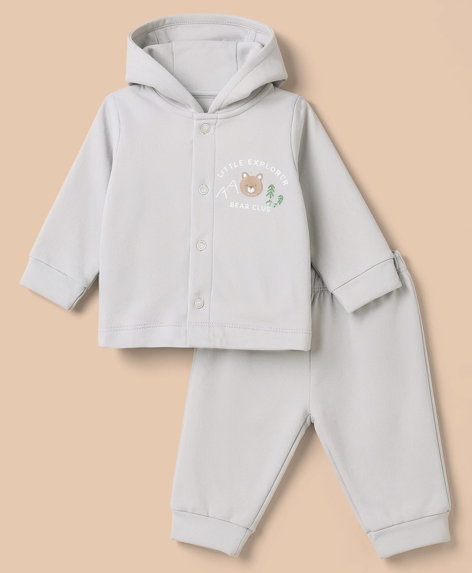 I Bears Fleece Knit Full Sleeves Bear Printed Hooded Winter Wear Suit - Silver-image-45
