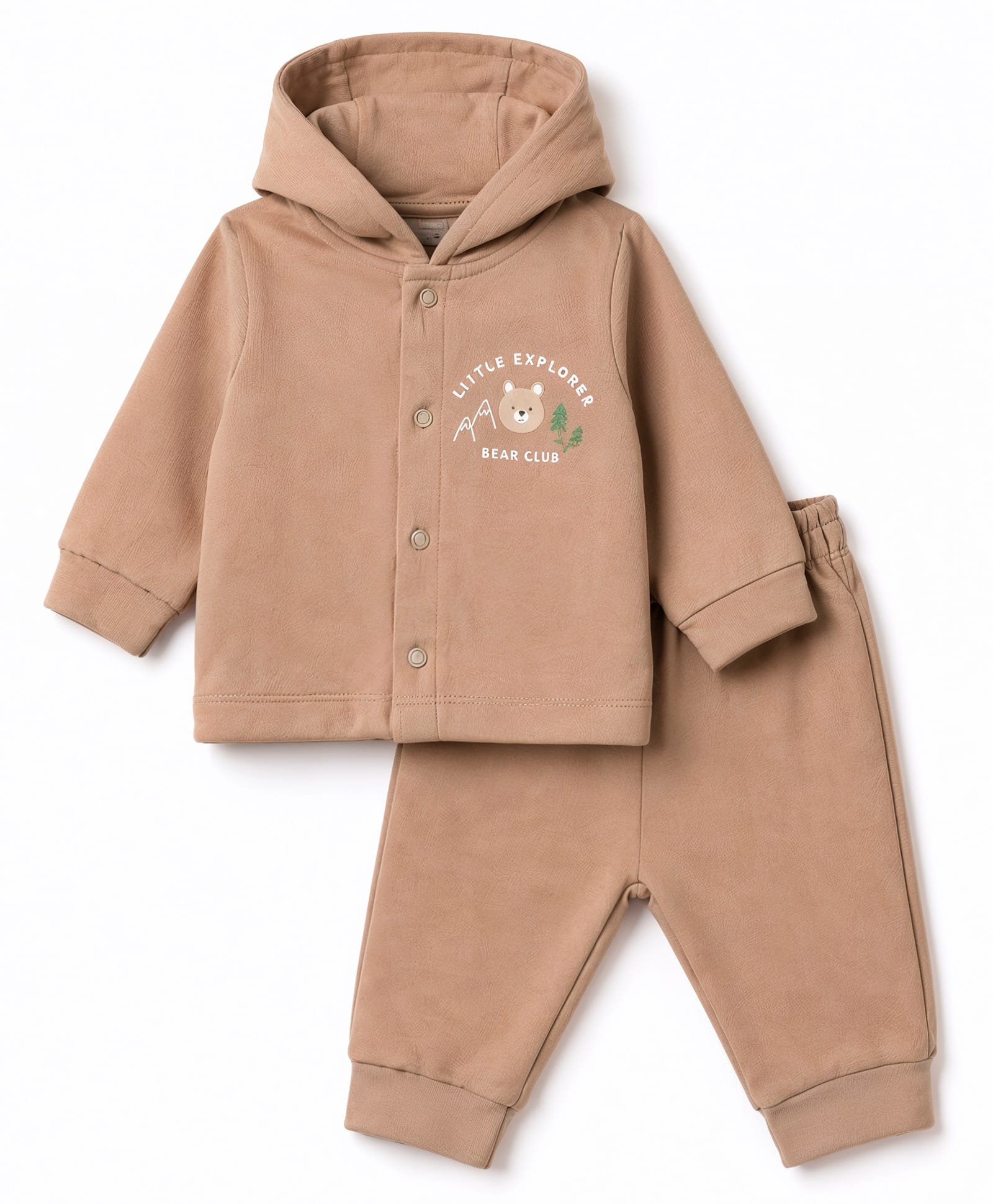 I Bears Fleece Knit Full Sleeves Bear Printed Hooded Winter Wear Suit - Pink-picture-25
