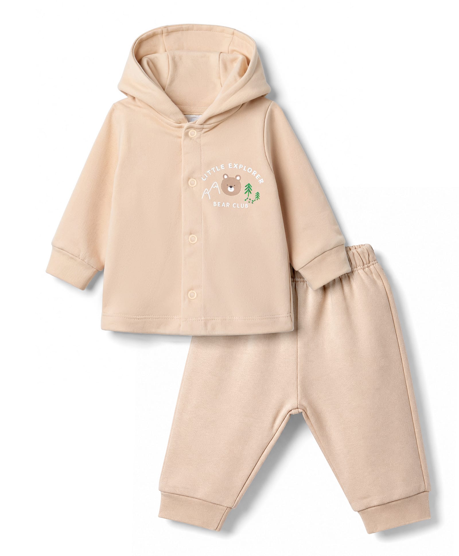 I Bears Fleece Knit Full Sleeves Bear Printed Hooded Winter Wear Suit - Peach-image-22