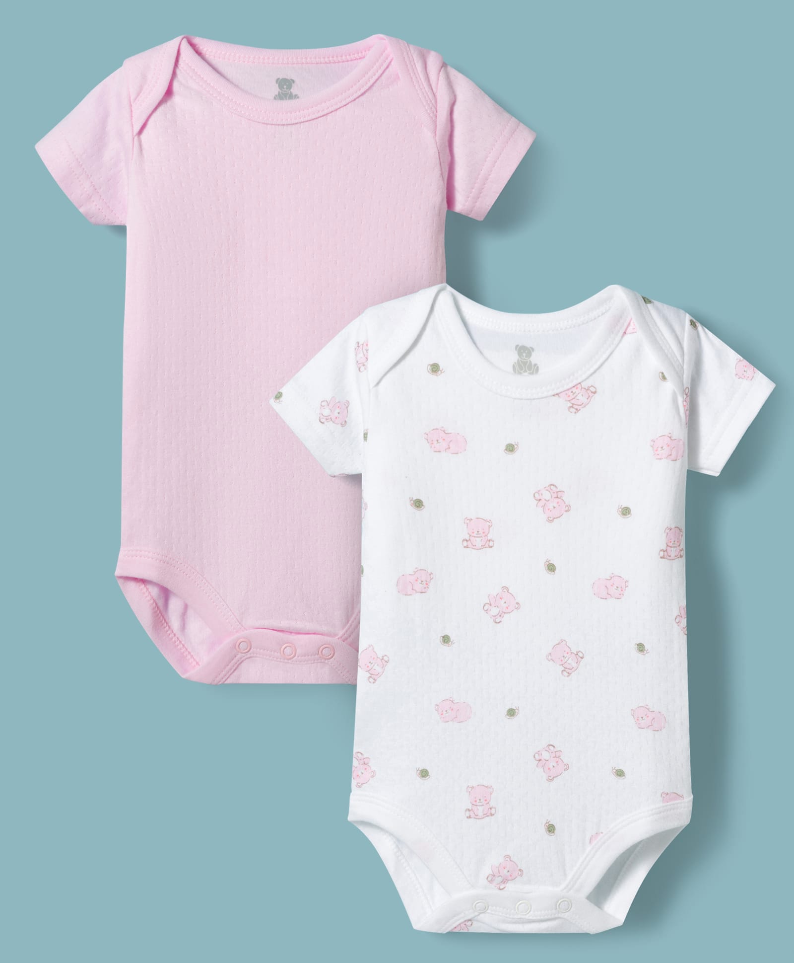 I Bears Interlock Knit Half Sleeves Onesies With Bear Print Pack of 2 - White & Pink-picture-11