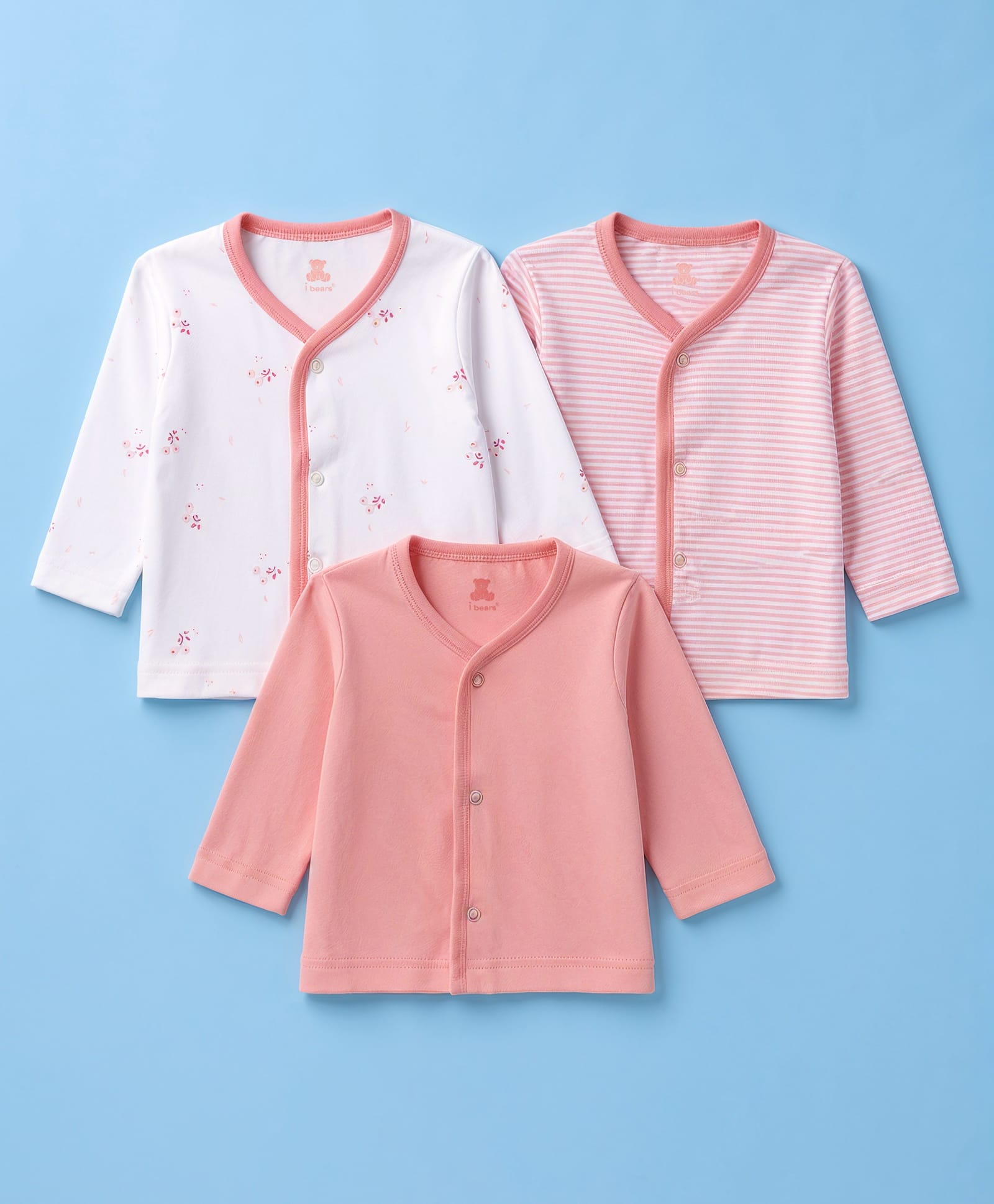 i bears CUCUMBER Sinker Knit Half Sleeves Striped Jhablas With Floral Printed Pack Of 3 - Pink & White-picture-11