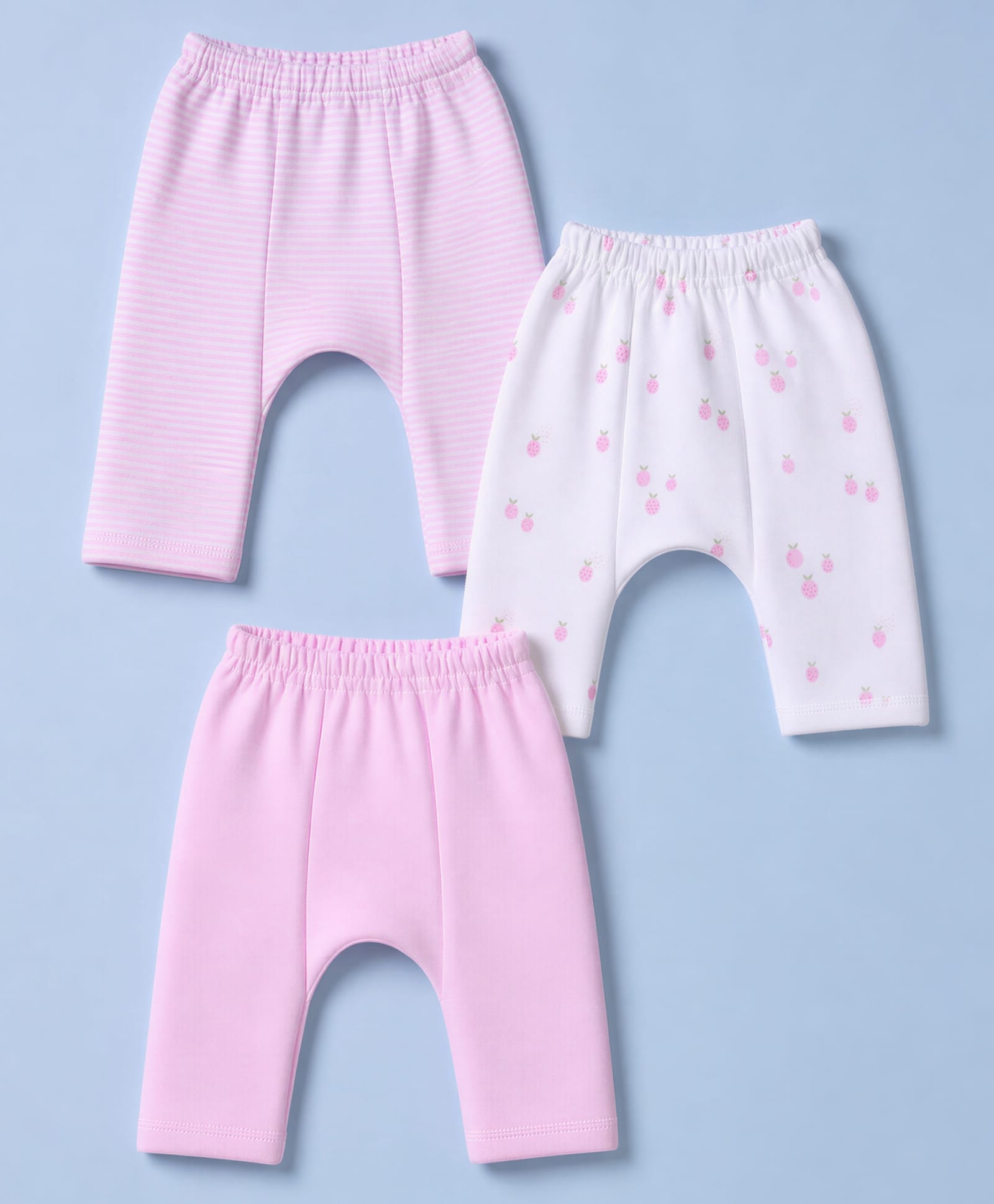 I Bears Interlock Knit Striped Diaper Leggings with Fruits Print Pack of 3 - Pink-image-8