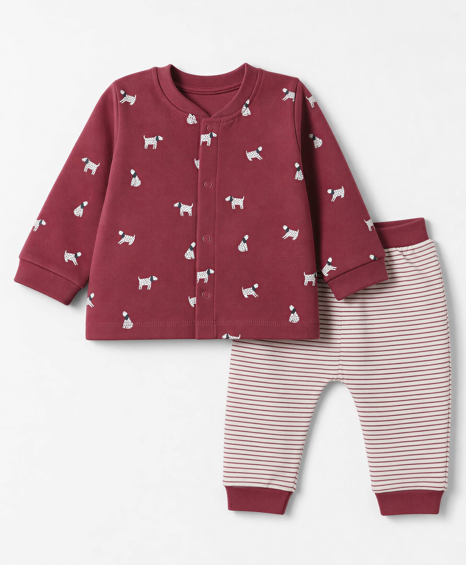 I Bears Fleece Knit Full Sleeves Puppy Printed Winter Wear Suit - Dark Red-image-4